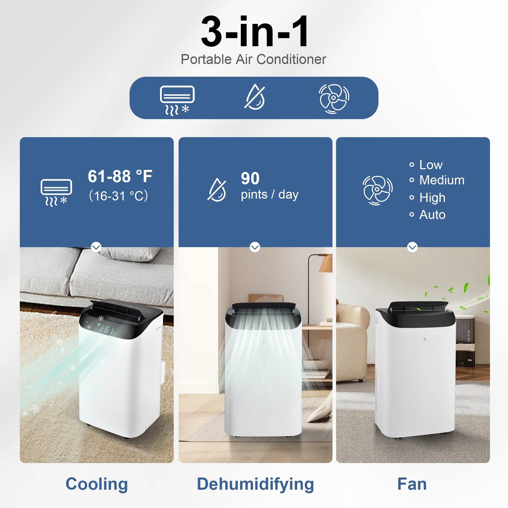 Agtana 8000 BTU (12000 BTU ASHRAE) Portable Air Conditioner Cools Room up to 500 sq.ft, 3-in-1 Portable AC Unit with Dehumidifier & Fan, Including Remote Control, DIY Window Kit