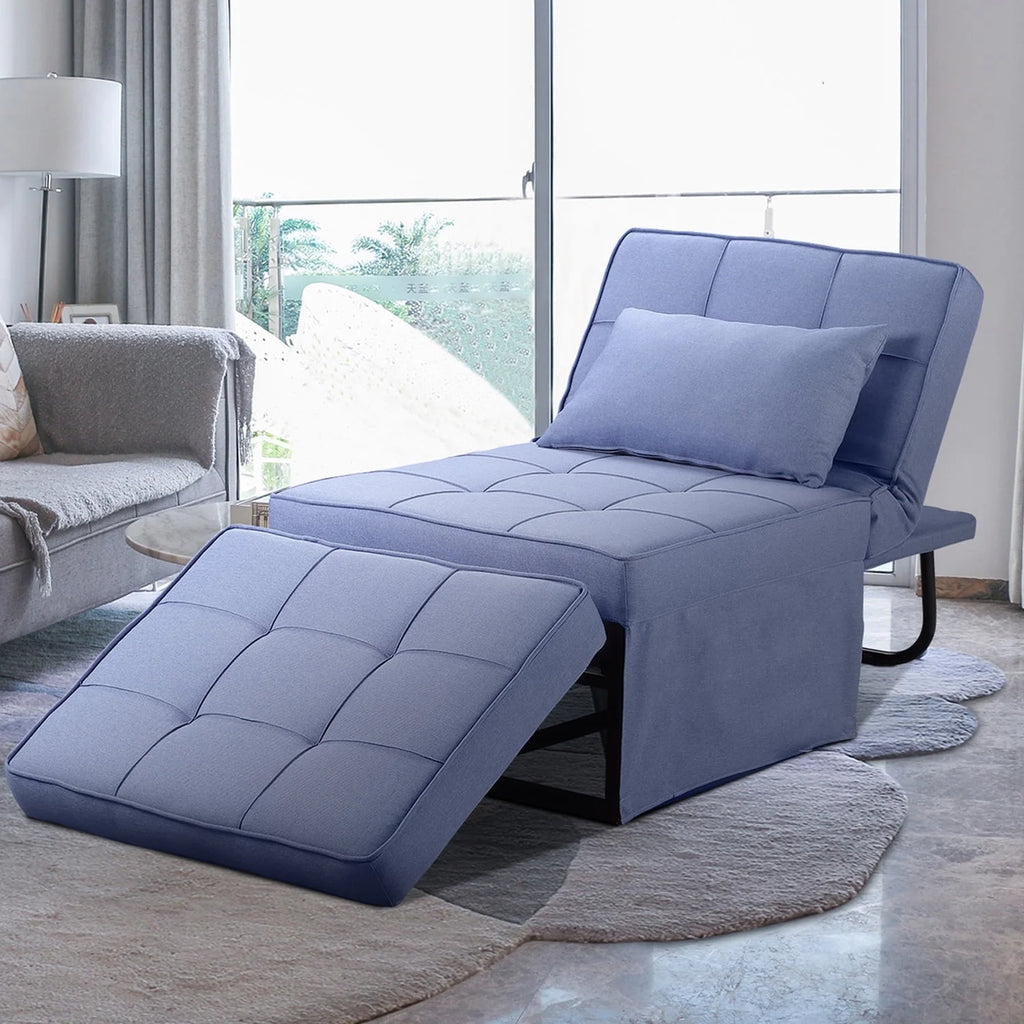 Ainfox Ottoman Chair Lounger Bed .4 in 1 Breathable Linen Convertible Single Sofa Couch, 73.23''L x 33.86''W(Dark Blue)
