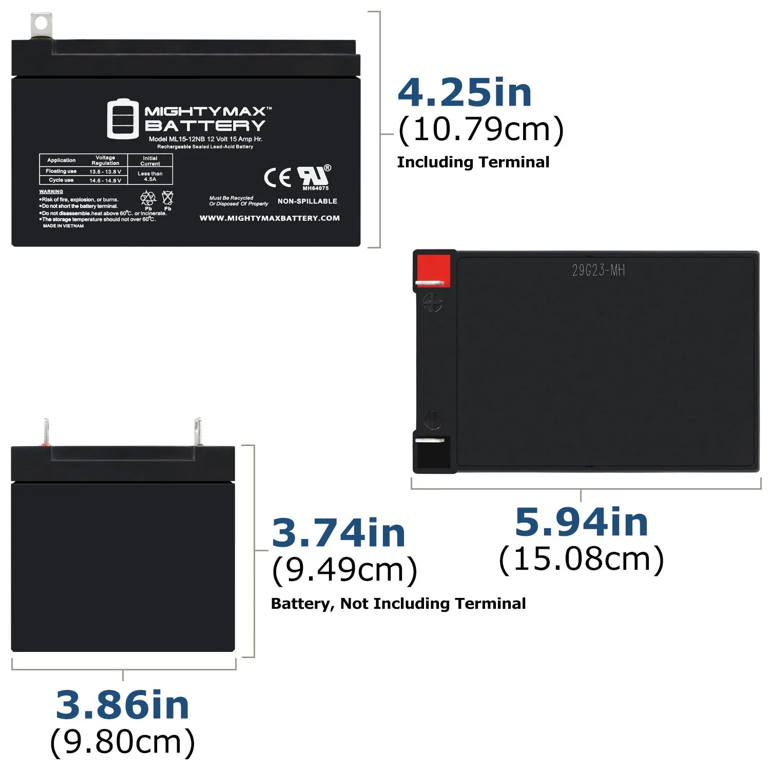 ML15-12NB 12V 15AH Replacement Battery Compatible with Pride SC40 Go-Go 3 Wheel Travel Scooter - 6 Pack