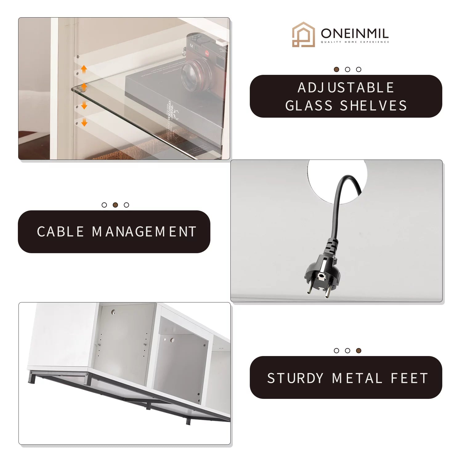 Oneinmil 68'' Fireplace TV Stand for 75'' TV, with 23" Electric Fireplace, LED Light Entertainment Center, White