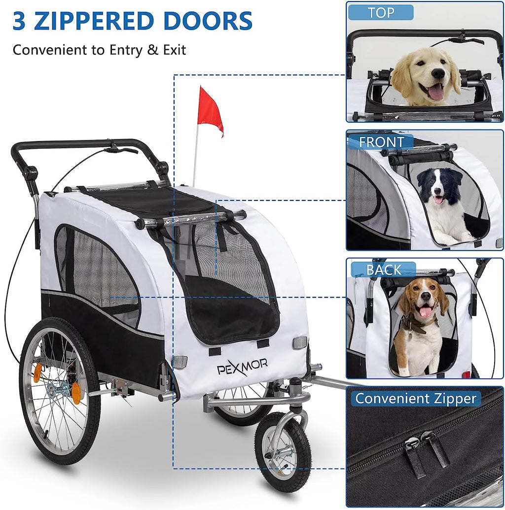 PEXMOR 2-in-1 Dog Bike Trailer,Pet Stroller Dog Trailer for Bicycle w/Universal Hitch,Folding Pet Cart Bike Wagon Cargo Carrier for Dog Shock Absorber & Universal Wheel