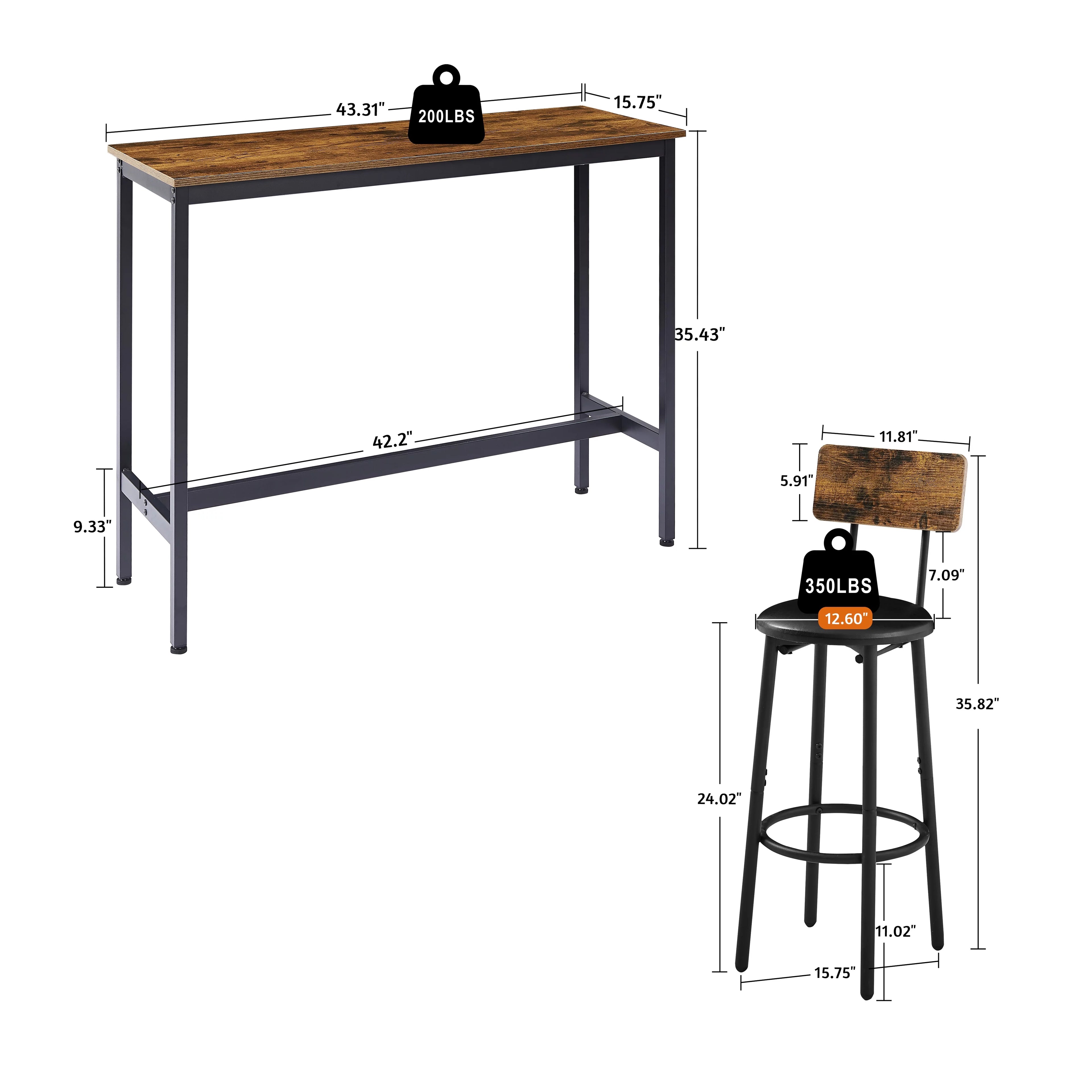 5 Piece Bar Table Set, Modern Counter Height Dining Set, Home Dining Table and Chairs Set for 4, Kitchen Breakfast Table Set with 4 Cushioned Stools, Bistro Pub Table Set, Rustic Brown