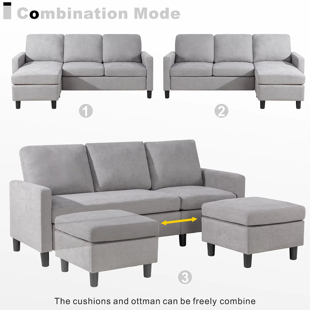 Walsunny Linen Fabric Convertible L-Shaped Sectional Sofa(Dark Gray)