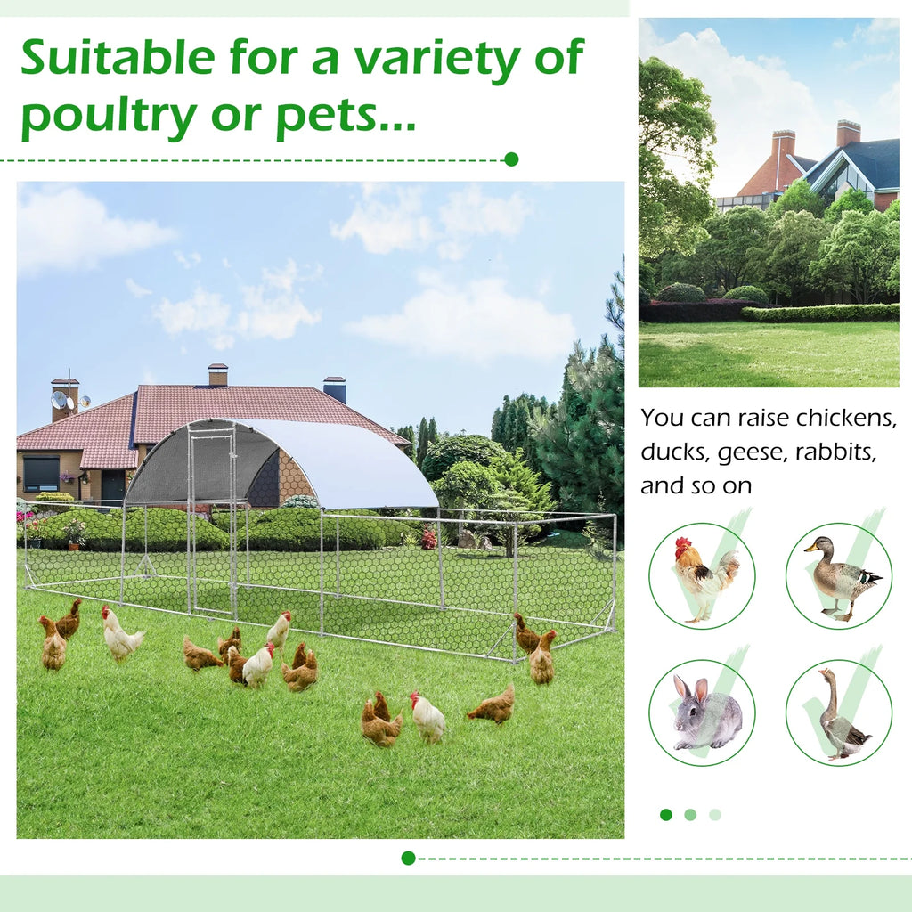 YODOLLA 148 Sq.Ft Chicken Coop Run Large Dome Walk-in Metal Chicken Cage with Chain Link Fence, Suitable for 10 More Chickens and Poultry Like Ducks, Rabbites, Dogs