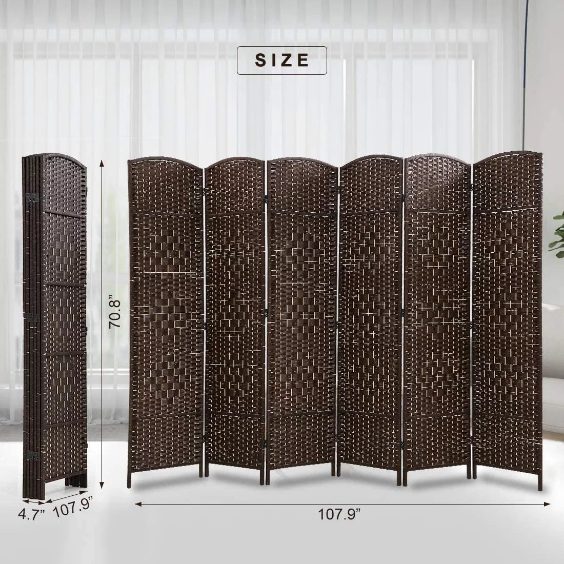 Dkeli Room Dividers and Folding Privacy Screens 6 Panel Portable Privacy Partition, Brown