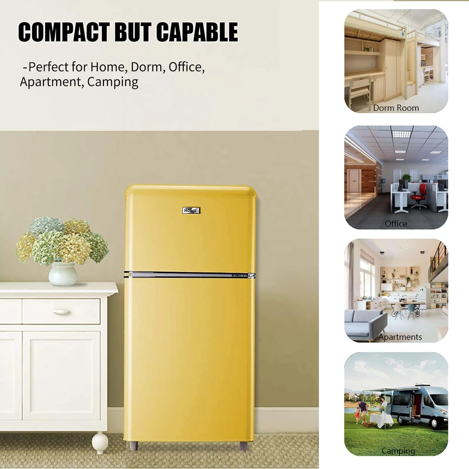 WANAI 3.5 Cu ft Two Door Mini Refrigerator with Freezer,Black