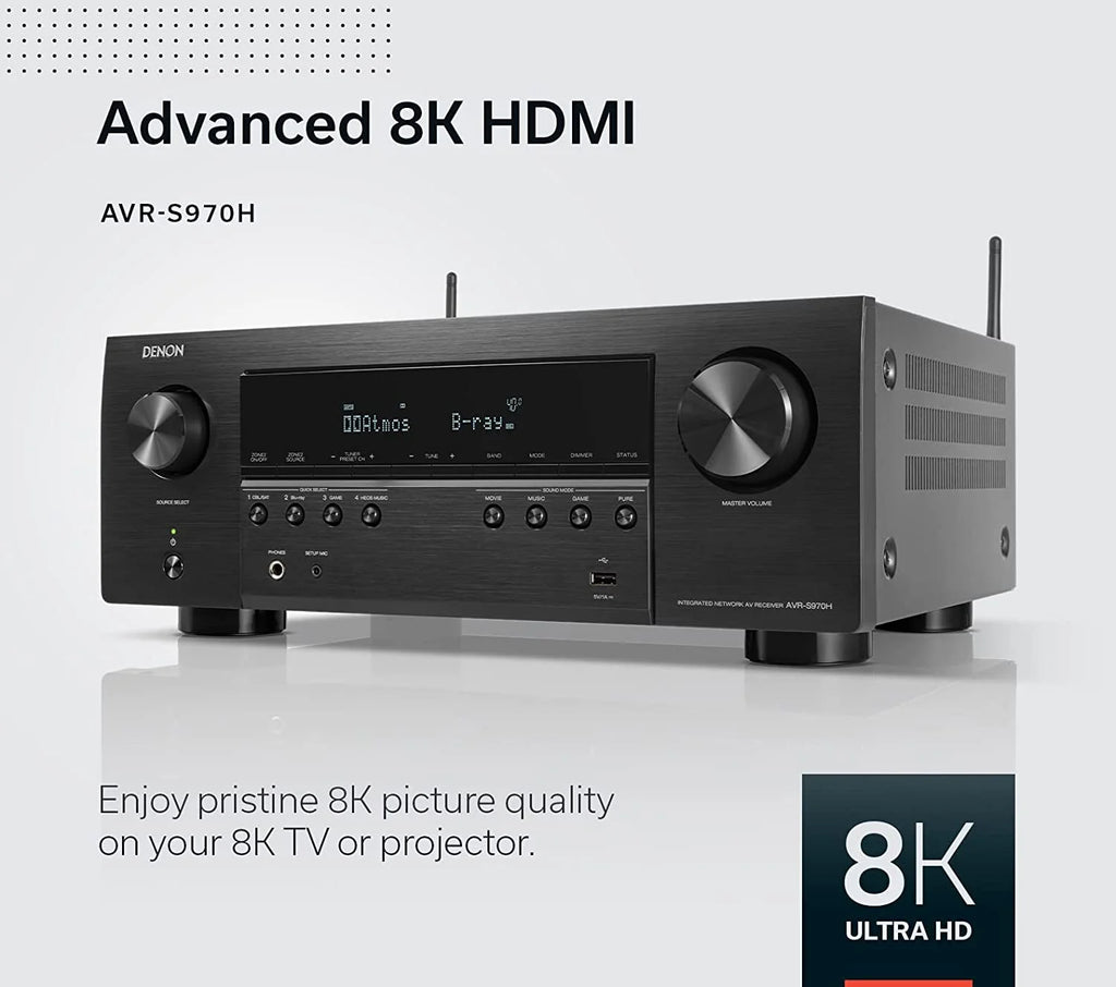 Restored Denon AVRS970H 7.2 Channel 8K AV Home Theater Receiver with Dolby Atmos Wi-Fi (Refurbished)