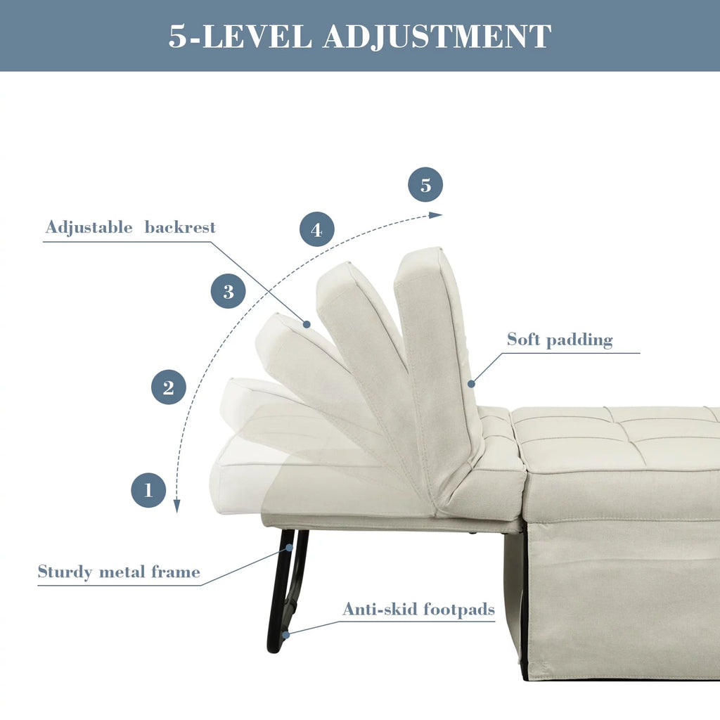 Ainfox Ottoman Chair Lounger Bed .4 in 1 Breathable Linen Convertible Single Sofa Couch, 73.23''L x 33.86''W(Dark Blue)