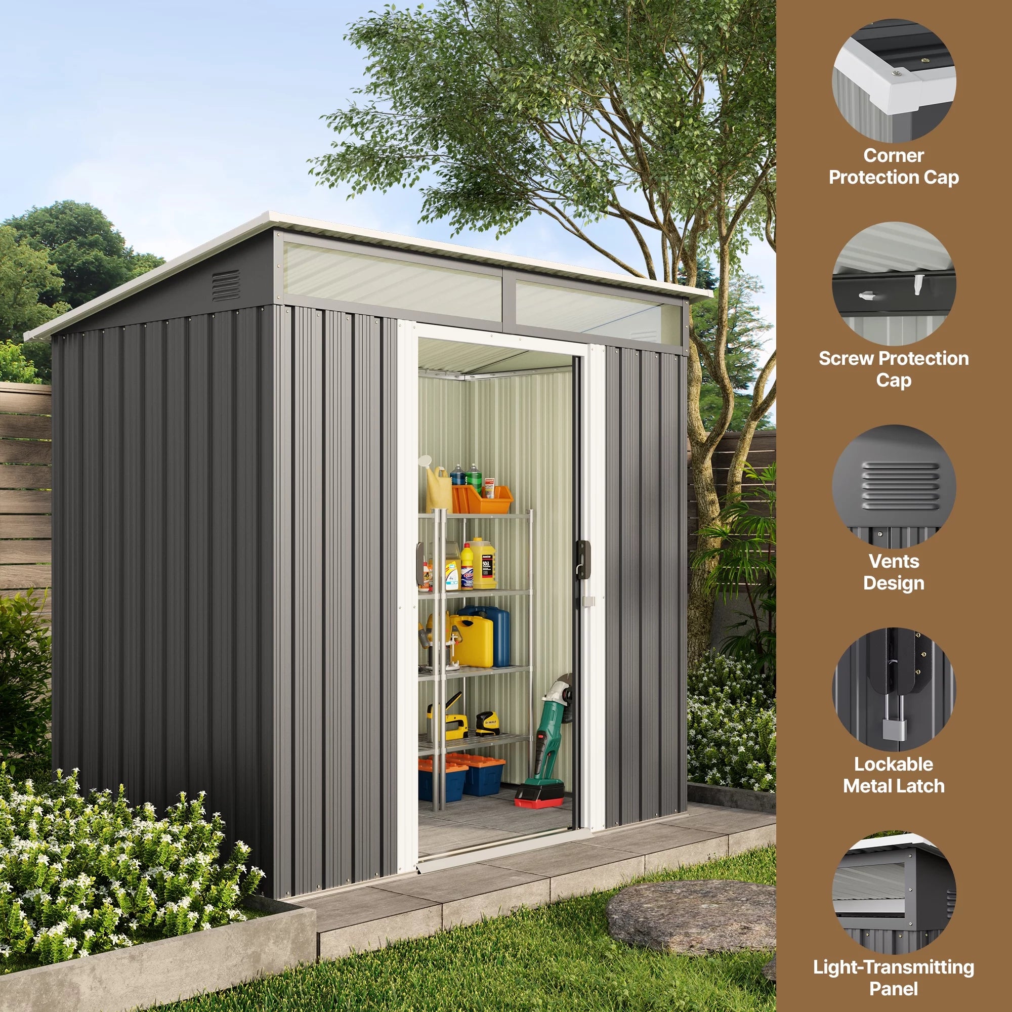 Lofka 6ft x 4ft Metal Garden Shed for Outdoor Storage, Gray