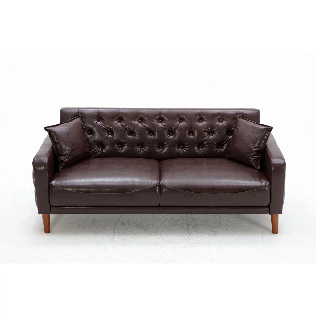 Holaki 78 PU Leather Tufted Cushions Sofa Bed, Brown