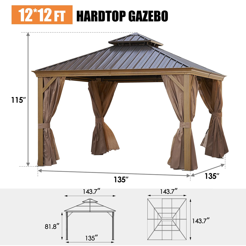 Viruhaka 12'x12' Gazebo Outdoor Pop up Canopy Tent with Curtains and Shelter for Patio, Party & Backyard