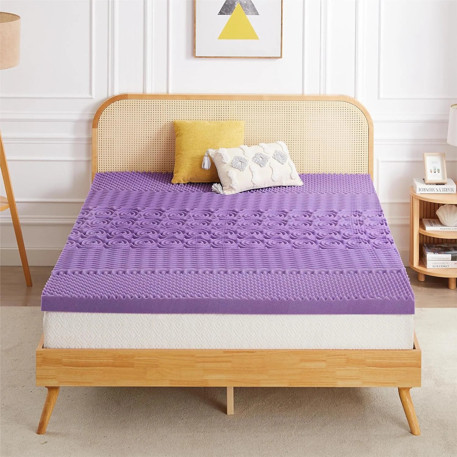 Mattress Topper, 3 Inch Queen Size 5-Zone Gel Memory Foam Egg Crate Bed Topper, Targeted Support, Pressure Relief, CertiPUR-US Certified, Lavender