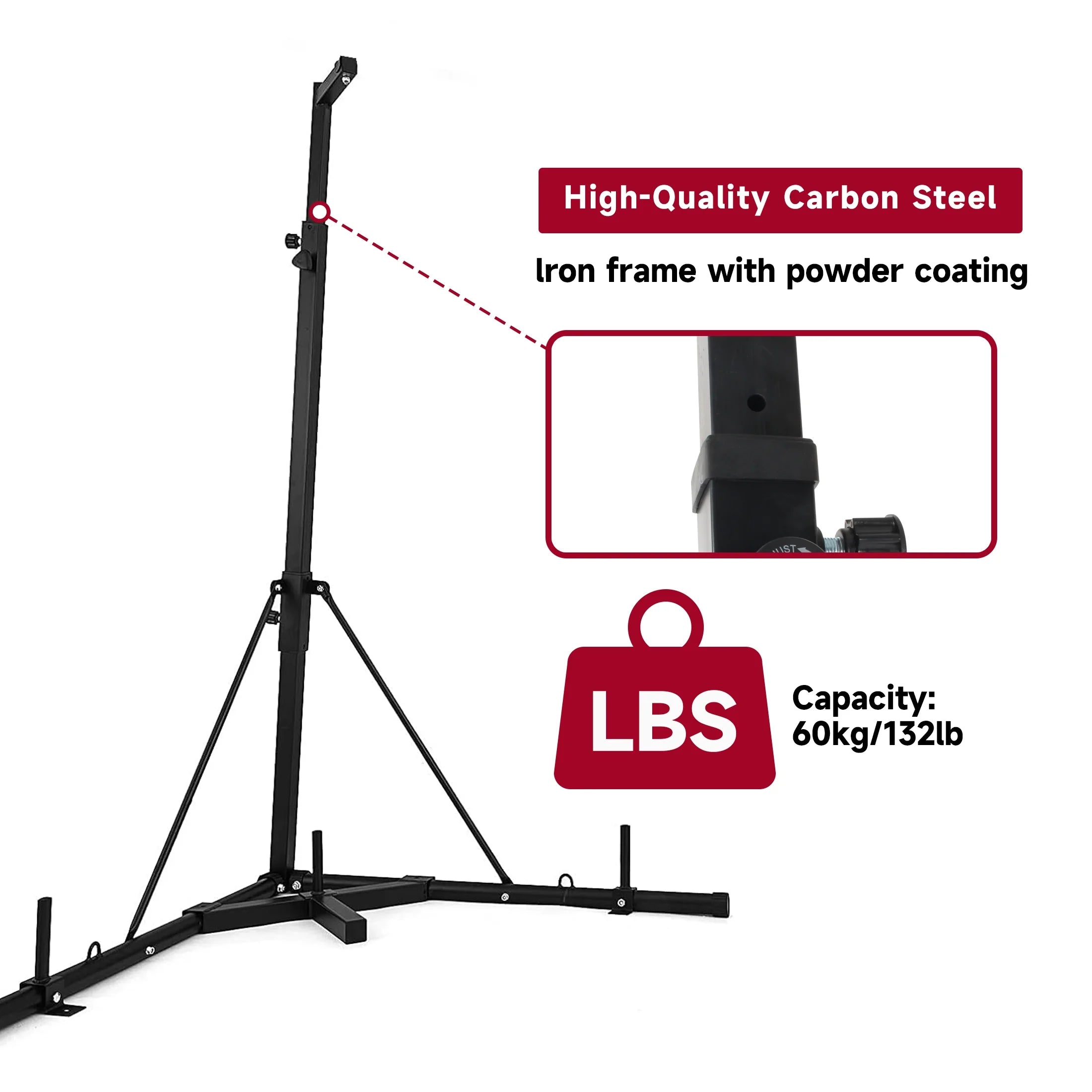Punching Bag Stand, Height Adjustable Heavy Bag Stand with Weighted Base, Free Standing for Home Gym, Stand Only