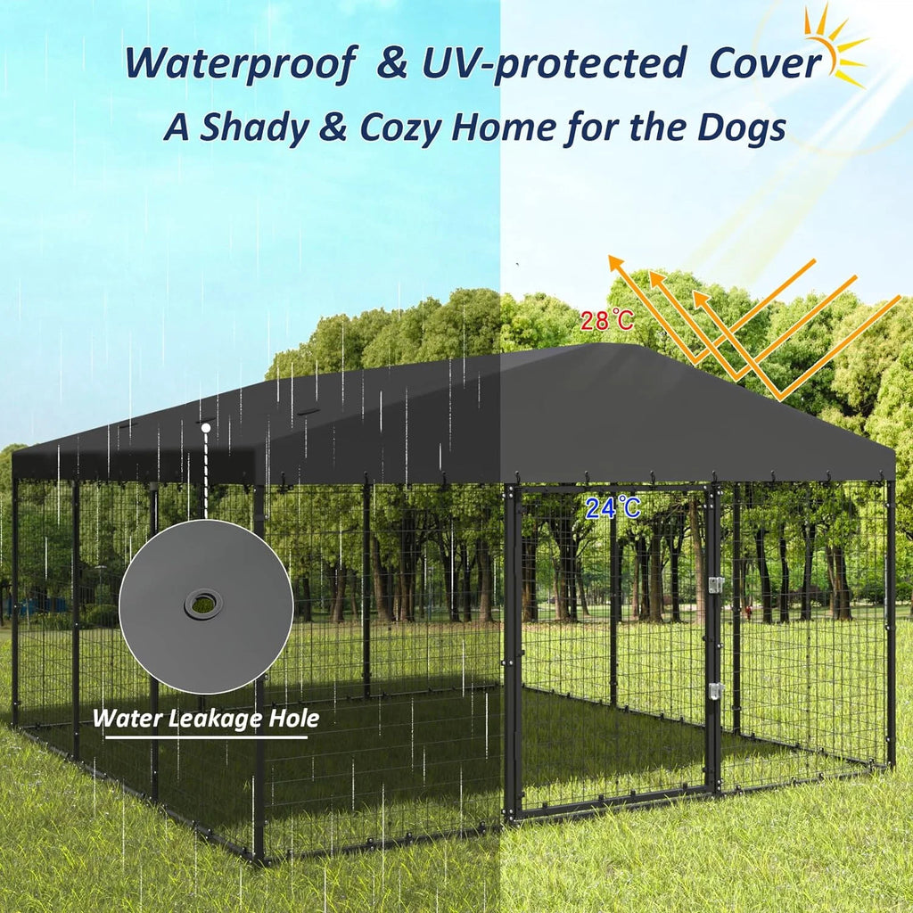 Kullavik Large Dog Kennel Outdoor with Waterproof Roof Cover, Dog Cage Heavy Duty Dog Enclosures w/Upgraded Metal Mesh and Door Locks