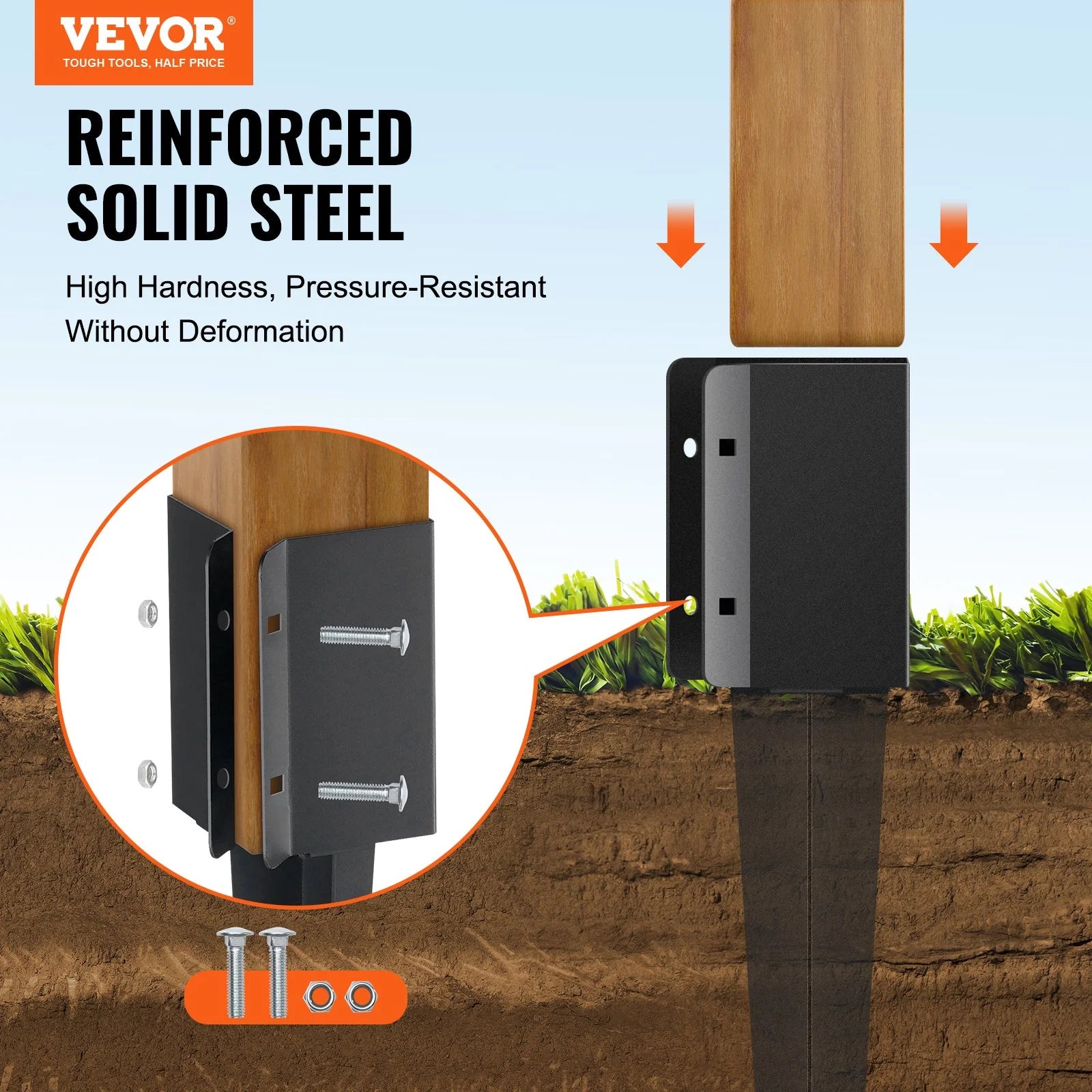 VEVOR Fence Post Anchor Ground Spike - 8 Pack, 36x4x4 Inches, Black Powder-Coated Metal, Fits 3.5x3.5 Inch Posts - Ideal for Mailbox, Deck, Garden Railing
