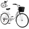 FIXTECH 26 Inch 7 Speed Foldable City Bike, Cruiser Bike, Carbon Steel Bicycle for Adults, White
