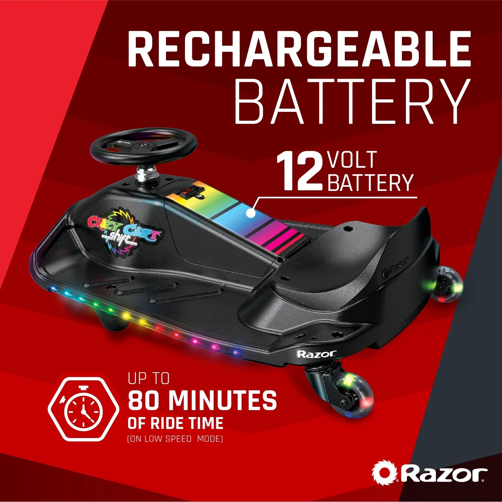 Razor Crazy Cart Shift Lightshow - 12V Electric Drifting Go-Kart for Kids Ages 6+
