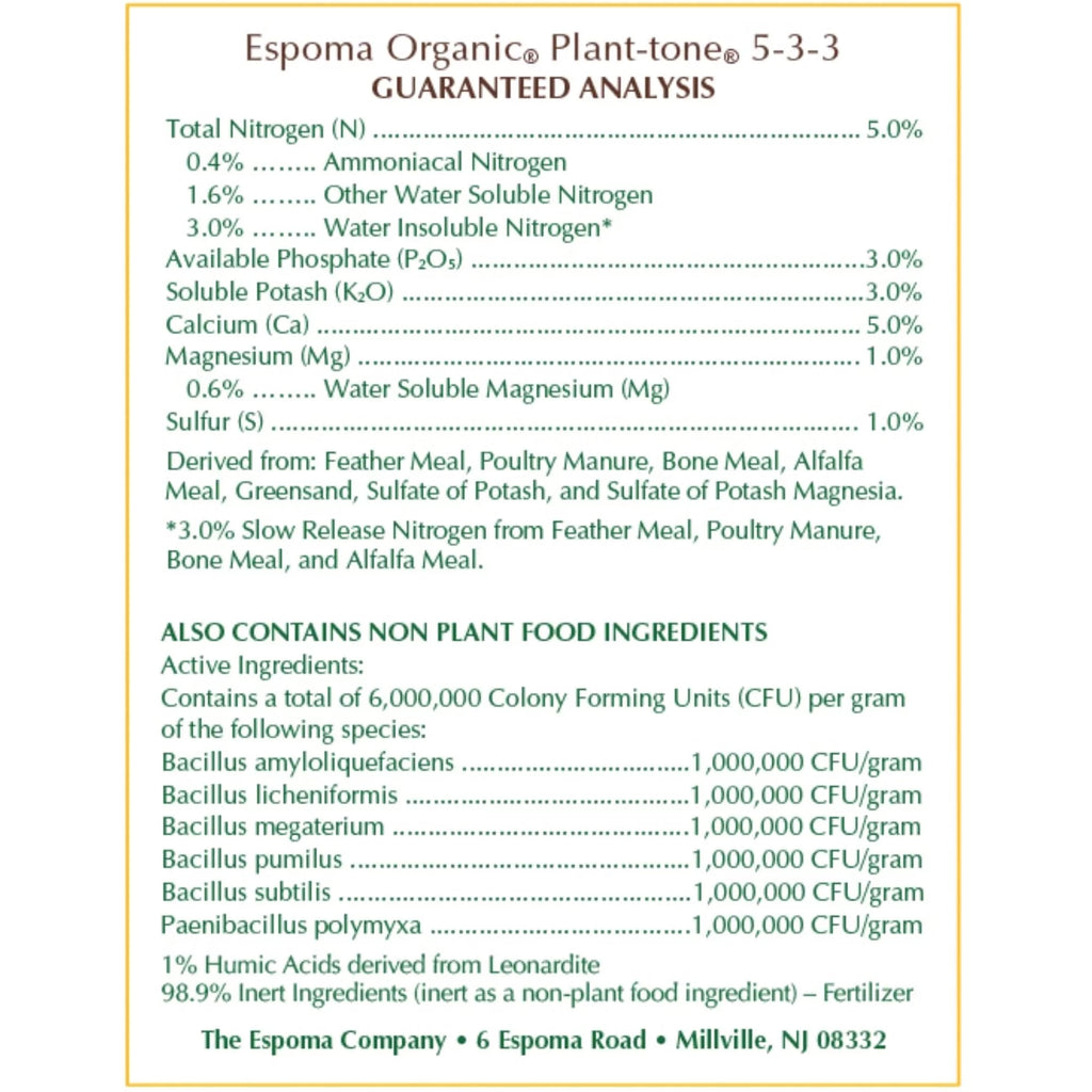 Espoma (#PT50) Organic Plant-tone All-purpose Plant Food, 5-3-3, 50# bag
