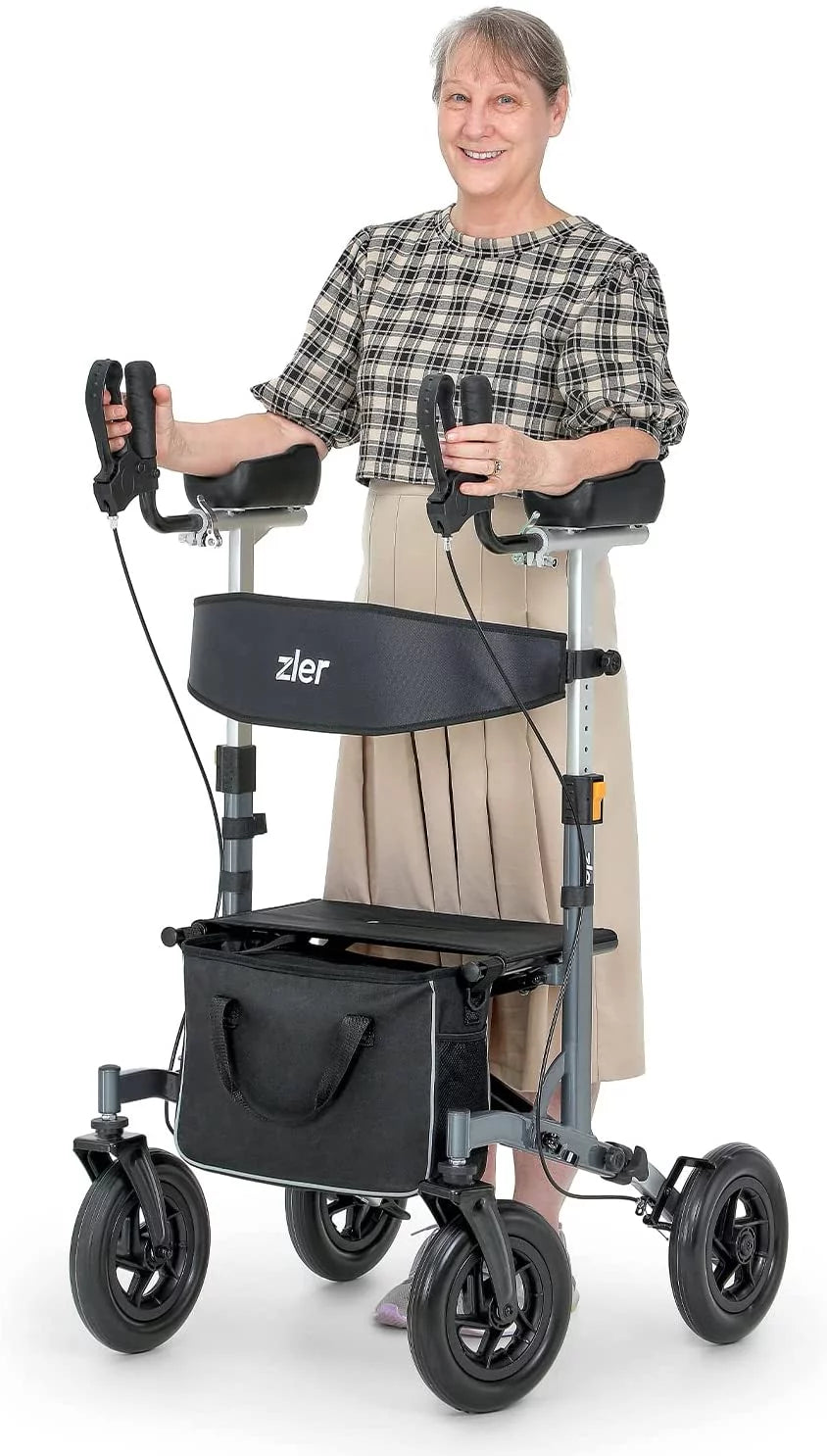 Zler Upright Walker - 300lbs Stand-Up Rollator Walker for Senior with Seat and Armrest, Stand Straight Walker with Arm Support, Rolling Mobility Walking Aid with 10” Wheels for All Terrain