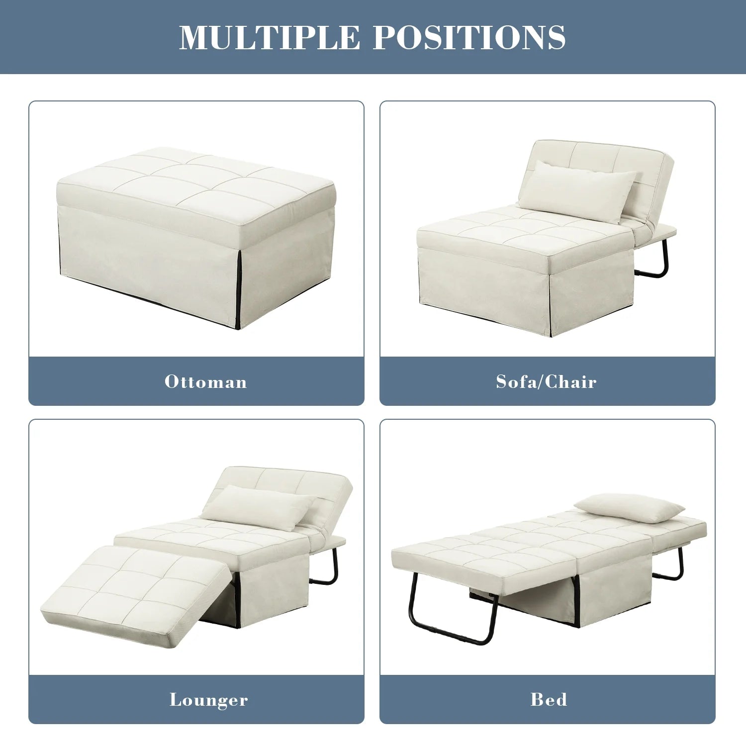 Ainfox Ottoman Chair Lounger Bed .4 in 1 Breathable Linen Convertible Single Sofa Couch, 73.23''L x 33.86''W(Dark Grey)(Beige)
