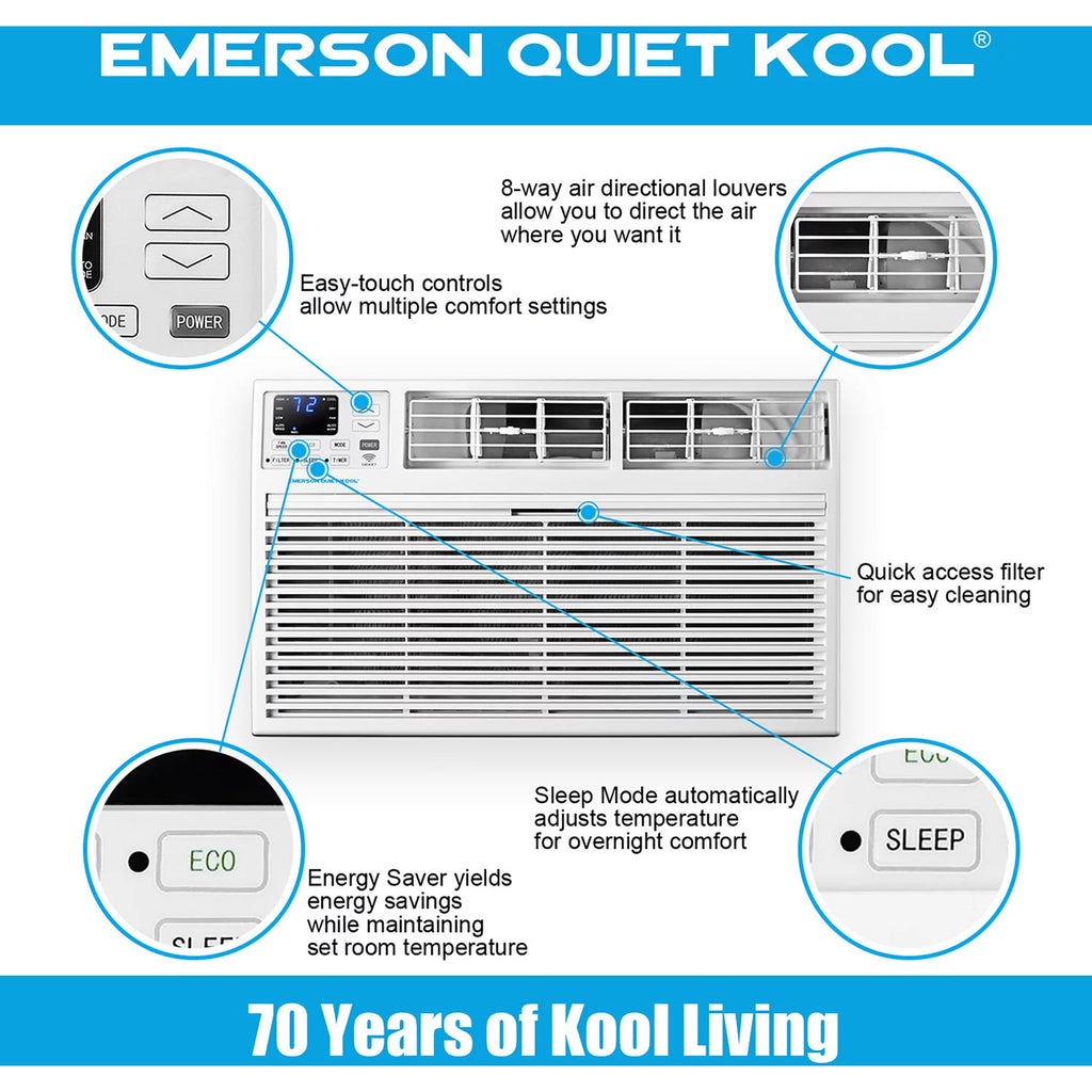 Emerson Quiet Kool 10,000 BTU 115-Volt Through-the-Wall Air Conditioner with Wi-Fi, White