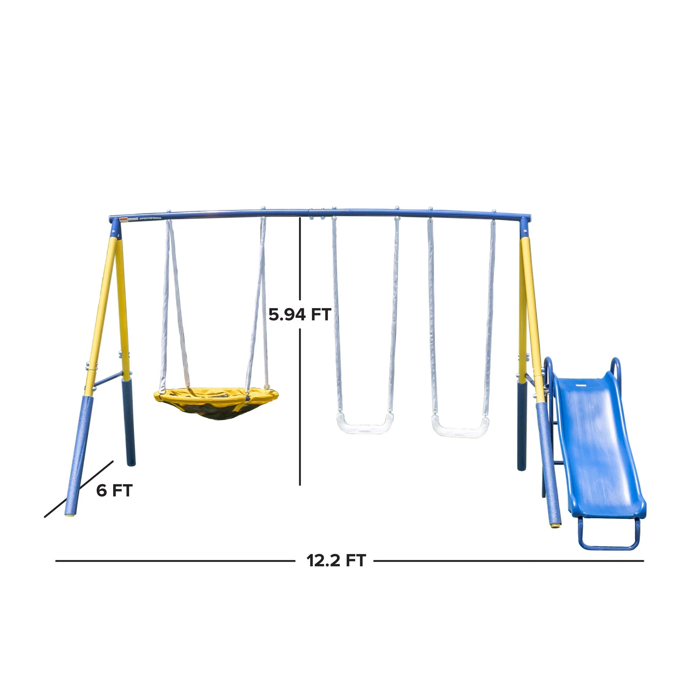 Sportspower Starlight Metal Swing Set with 2 LED Swings, Saucer Swing, and Lifetime Warranty on Blow Molded Slide