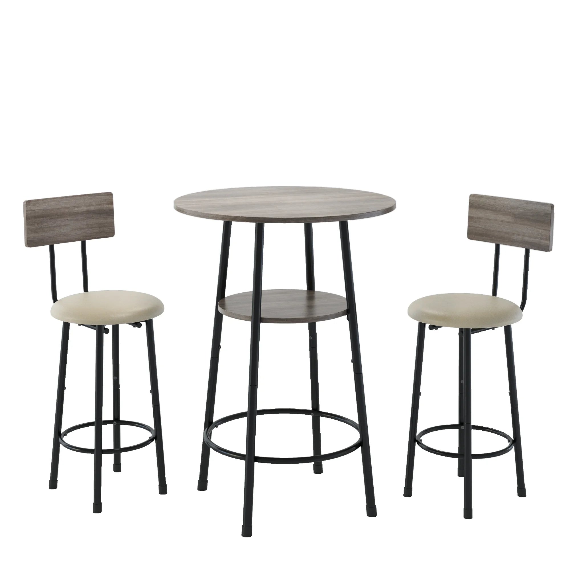 5 Piece Bar Table Set, Modern Counter Height Dining Set, Home Dining Table and Chairs Set for 4, Kitchen Breakfast Table Set with 4 Cushioned Stools, Bistro Pub Table Set, Rustic Brown