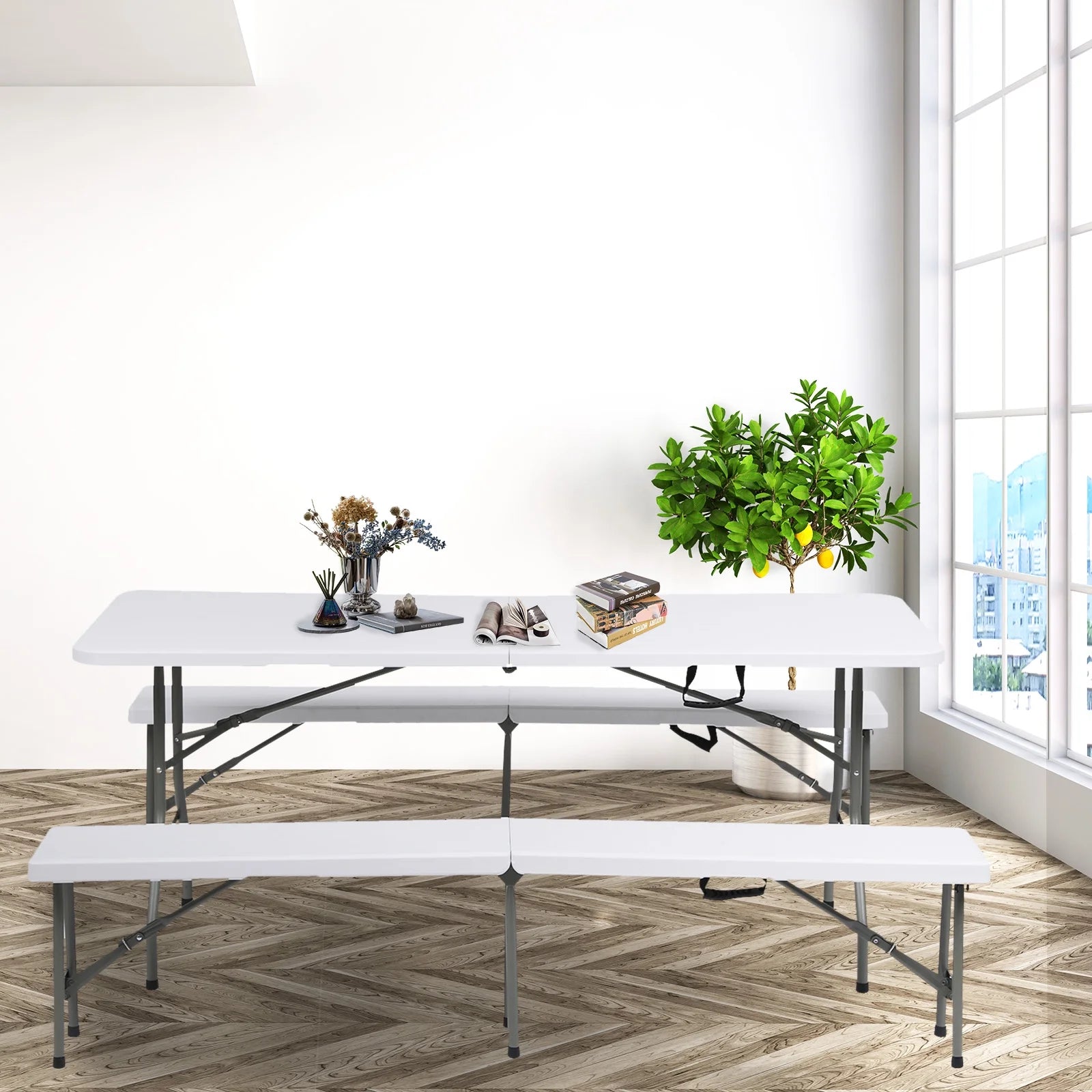 Vebreda Folding Table 6ft Plastic Folding Outdoor Table, White