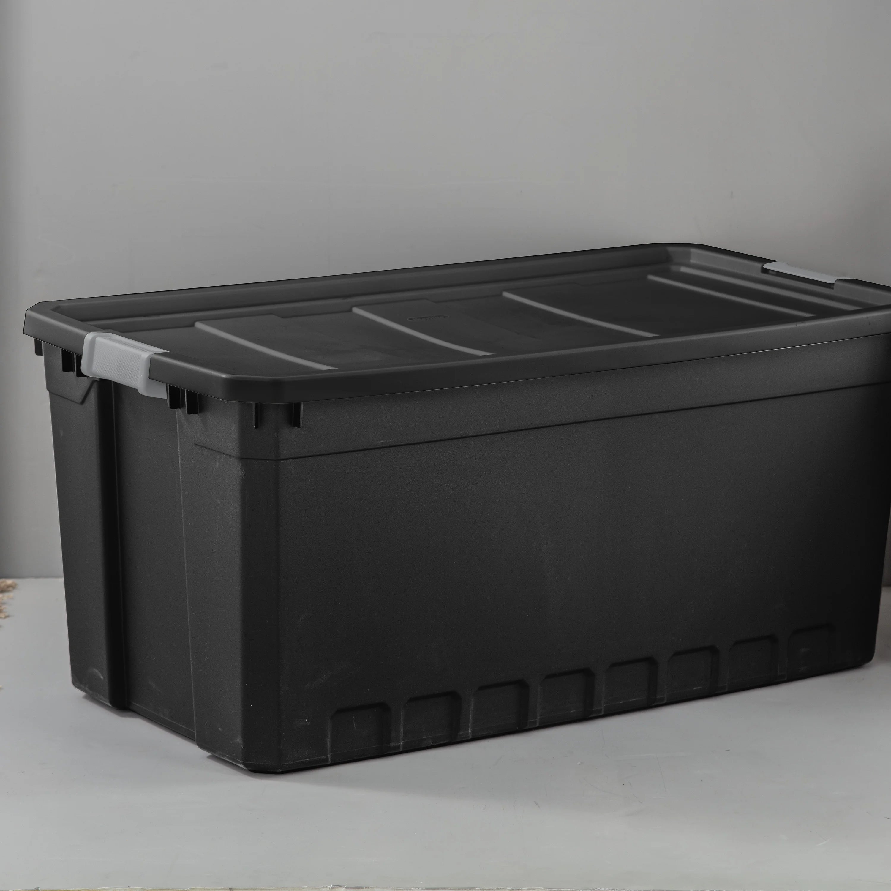 Sterilite 50 Gallon Stacker Tote Plastic, Black, Set of 3