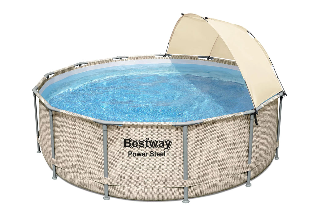 Bestway Power Steel 14' x 42" Round Above Ground Outdoor Swimming Pool Set
