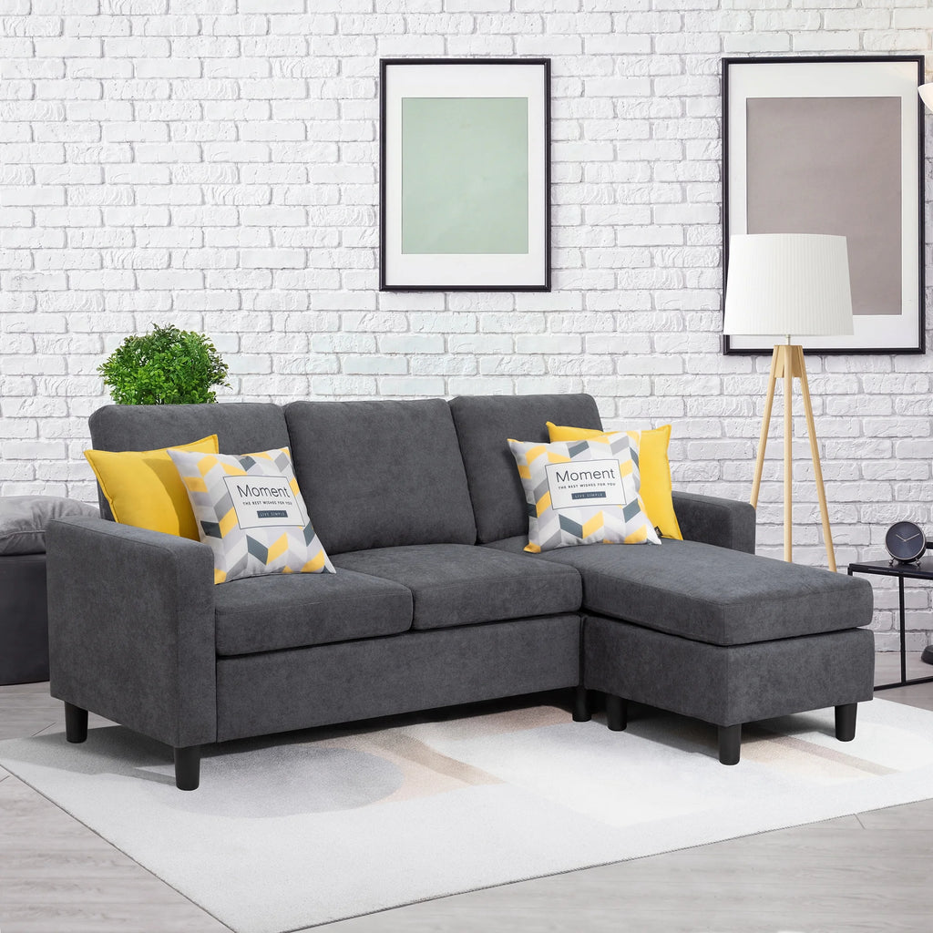 Walsunny Linen Fabric Convertible L-Shaped Sectional Sofa(Dark Gray)