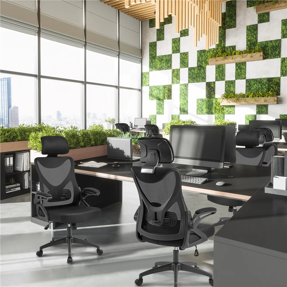 Topeakmart High Back Ergonomic Mesh Office Chair with 90° Flip-up Armrest, White/Black