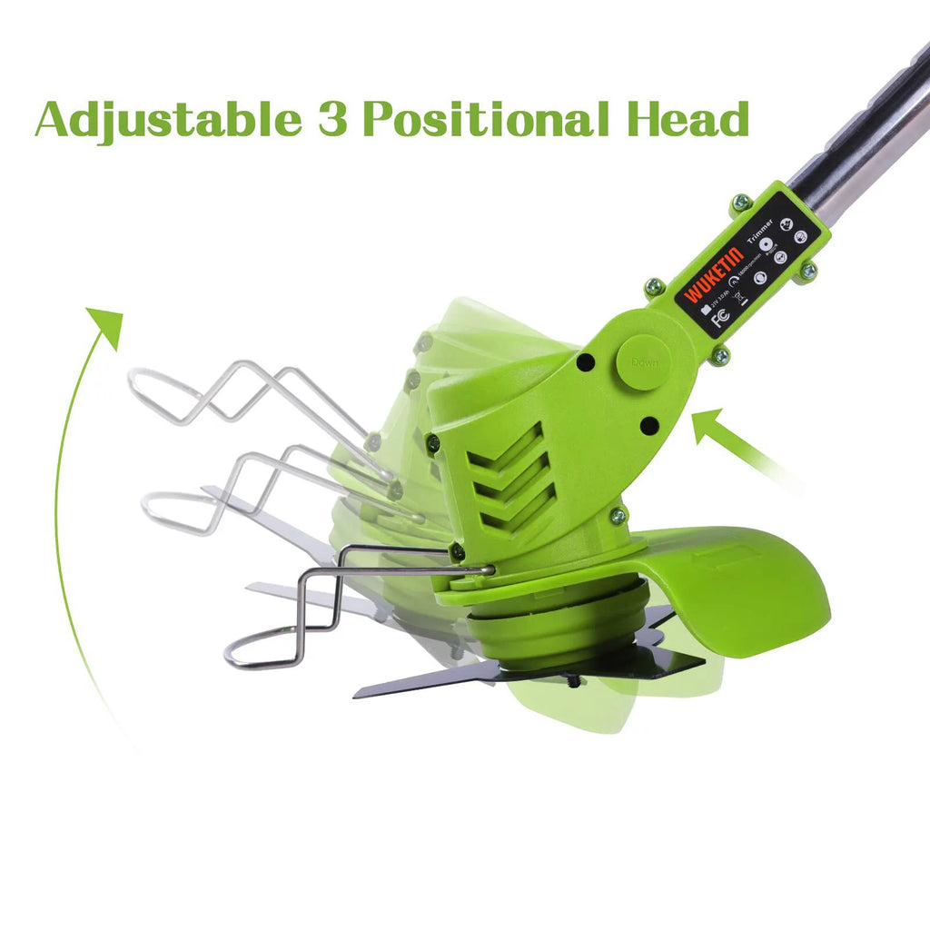 WUKETIN Cordless Grass String Trimmer, Lightweight Weed Eater, 21V Electric Lawn Edger with 2 Battery, Wheel, 11 Blades