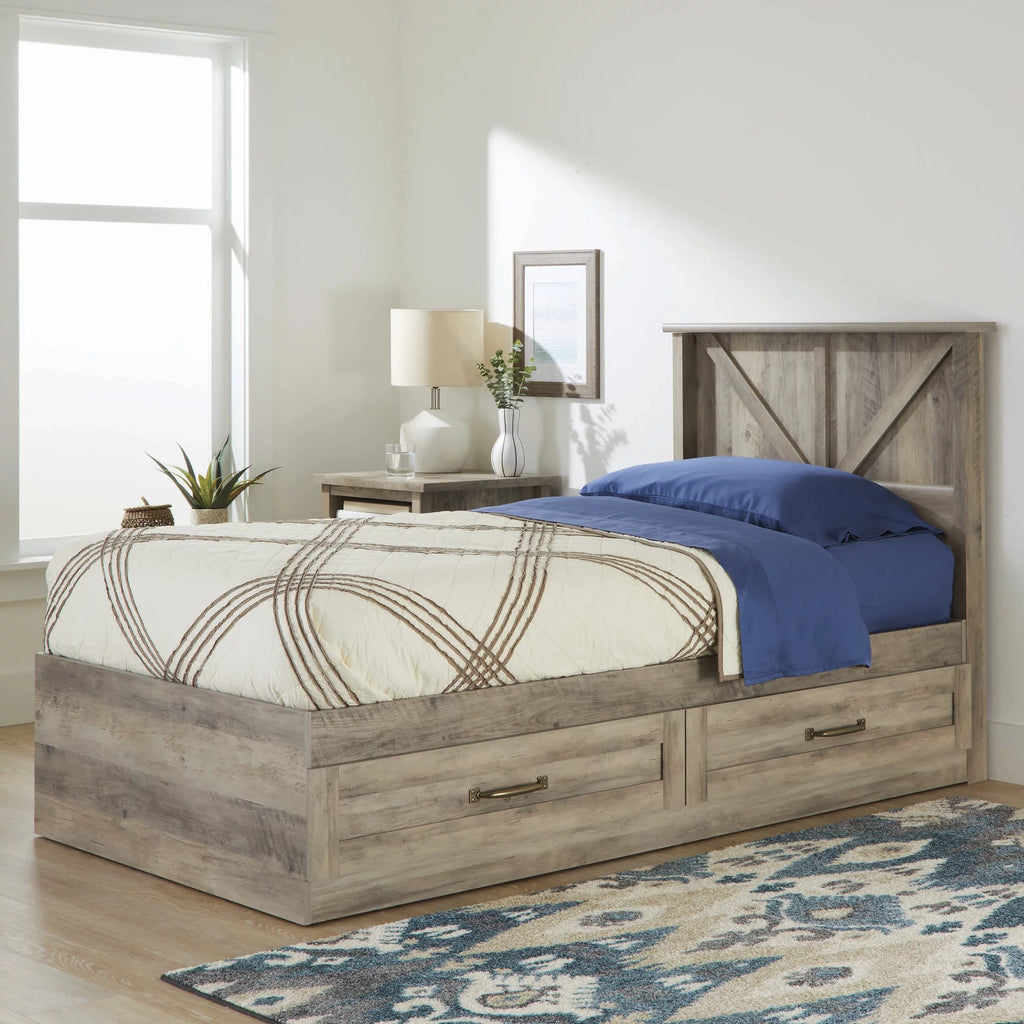 Better Homes & Gardens Modern Farmhouse Platform 2-Drawer Storage Bed, Twin, Rustic Gray