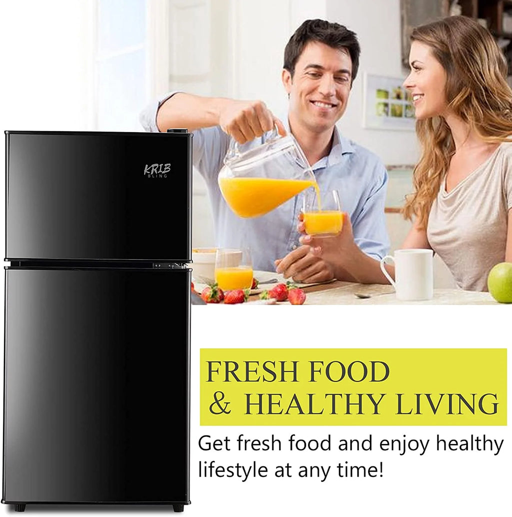 KRIB BLING 3.5 Cu.ft Compact Refrigerator Mini Fridge with Freezer, 2 Door Small Refrigerator for Office, Silver