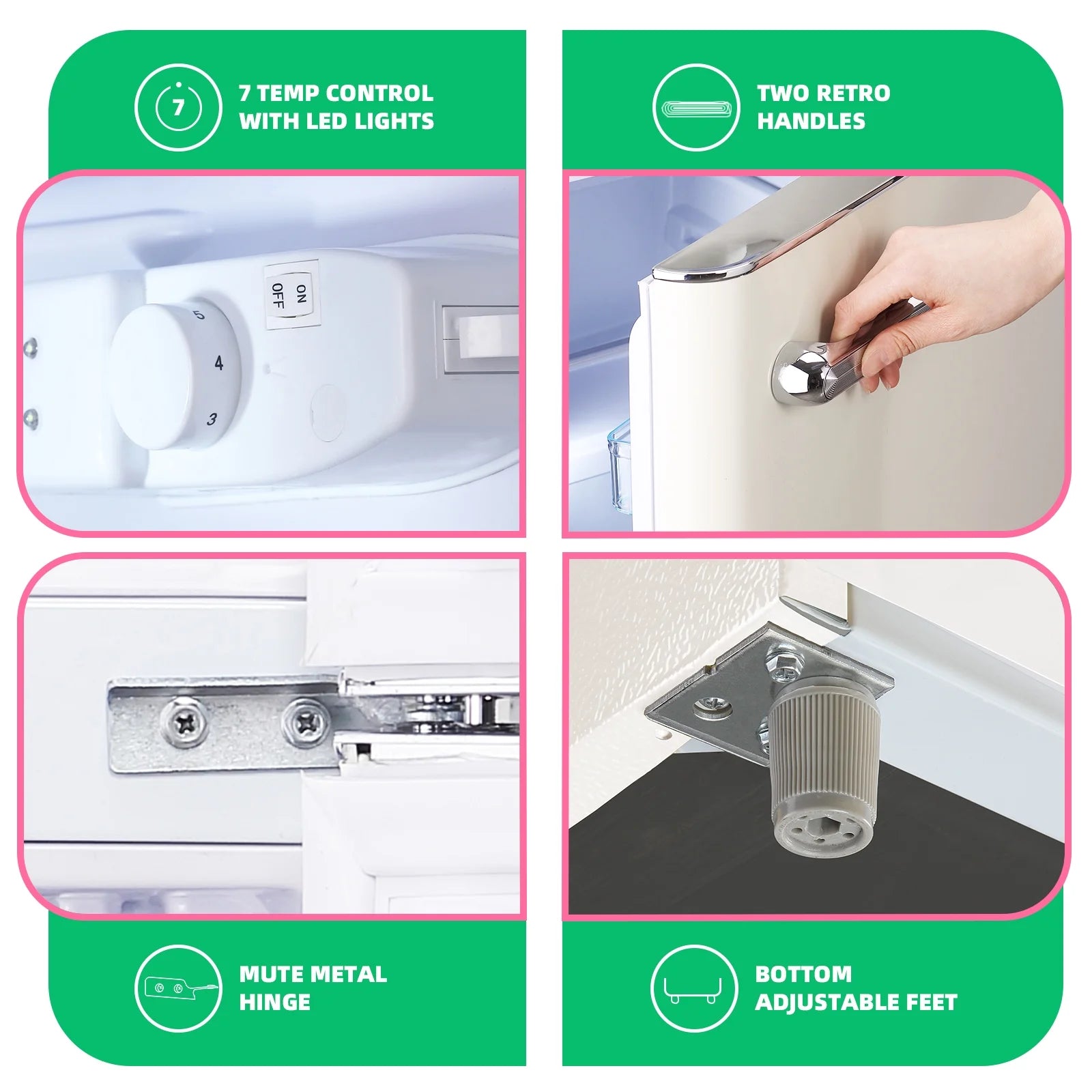 DEMULLER 3.5 CU.FT Mini Fridge 2 Door Compact Refrigerator  7 Adjustable Temperature Control White