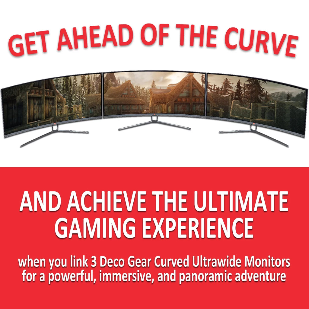 Deco Gear 3-Pack 35-inch Curved Ultrawide LED Gaming Monitor 21:9 Aspect Ratio, Crisp 2560 x 1080 Resolution, HDMI, DVI, and DP Connections Bundle (Triple Monitors)