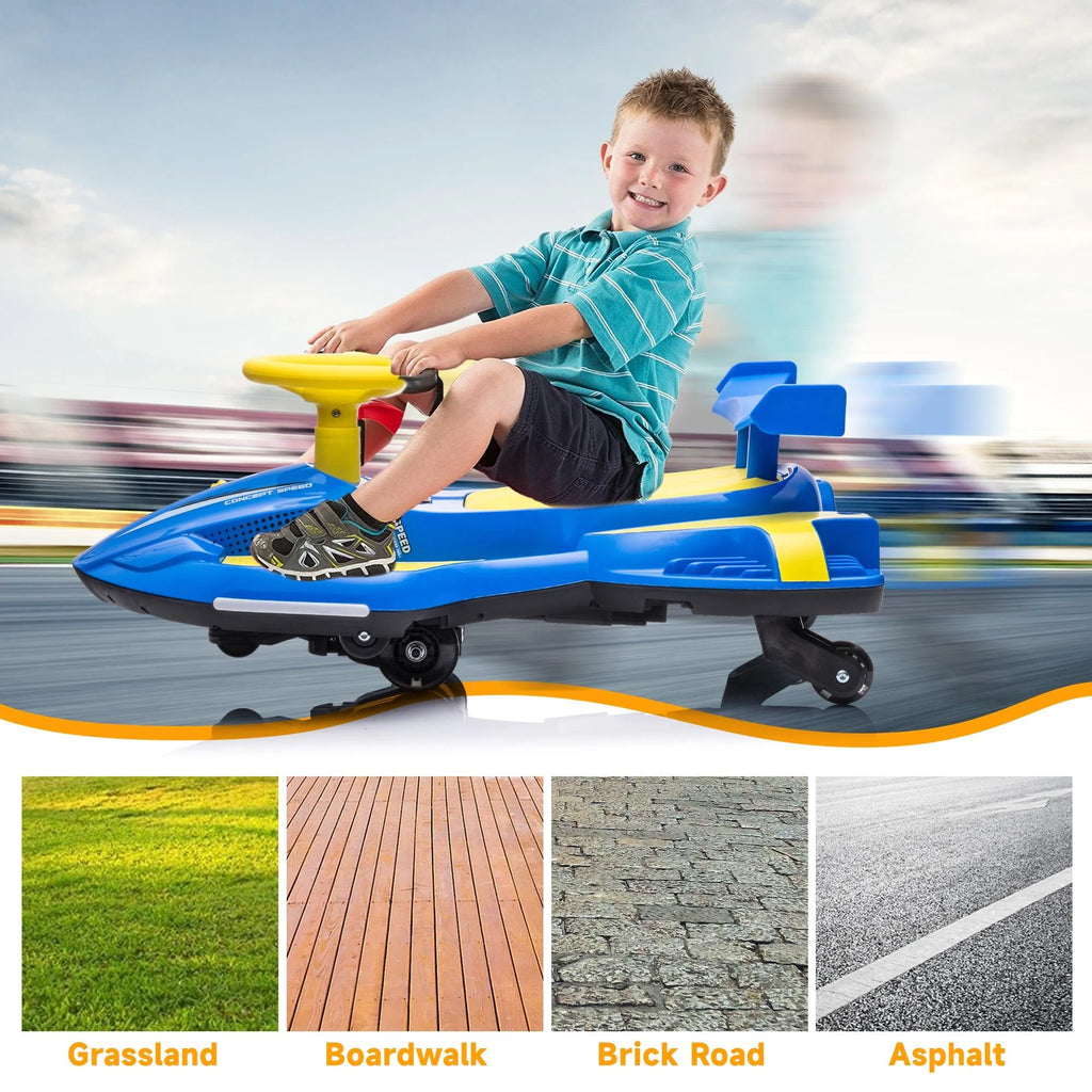 COCLUB Ride on Drift Car, Electric Ride On Toy with Cool Lights, MP3, USB, 12V Electric Drifting Go Kart, 360 Degrees Rotating, Kids' Electric Vehicles for Ages 3+, Blue
