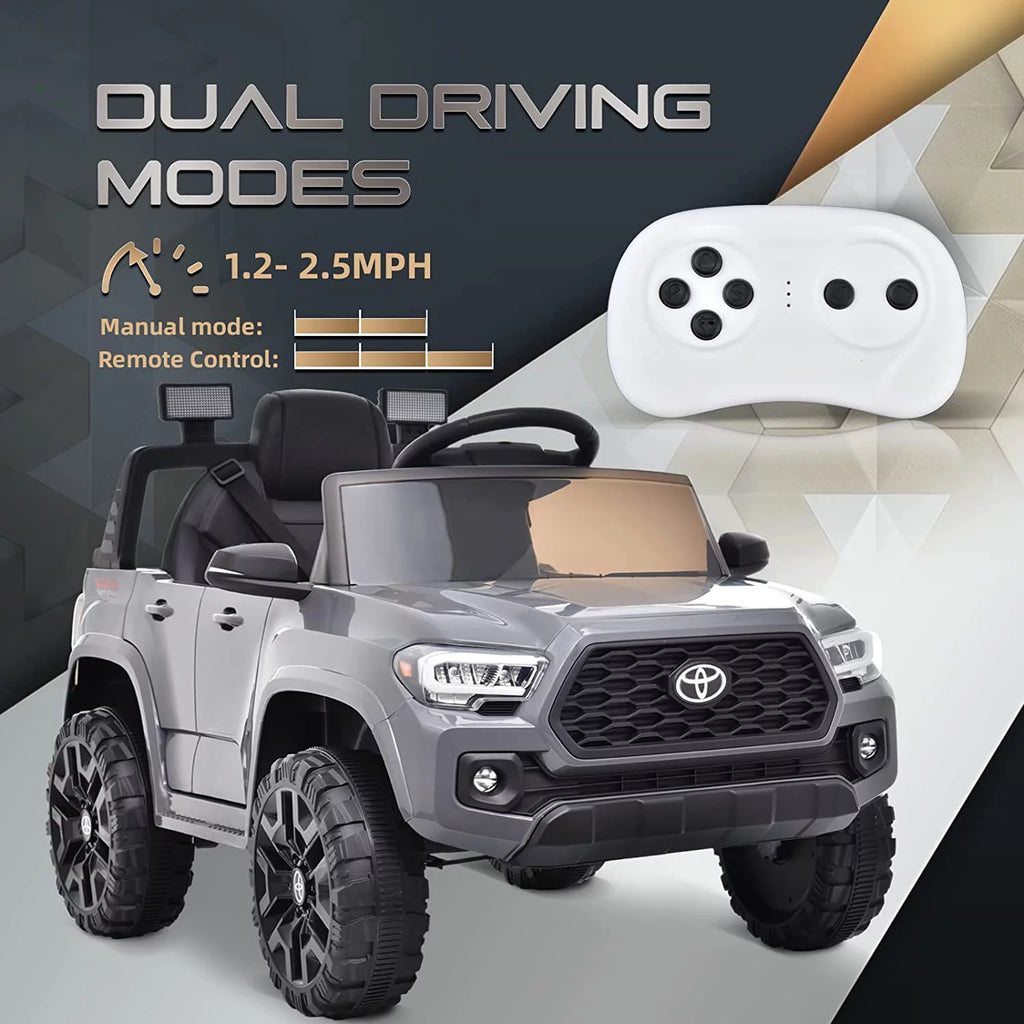 Blitzshark 12V Kids Ride on Car Licensed Toyota Tacoma Battery Powered Motorized Electric Vehicle, with Remote Control, Digital Display, Spring Suspension, Storage Space, Music & FM, Gray