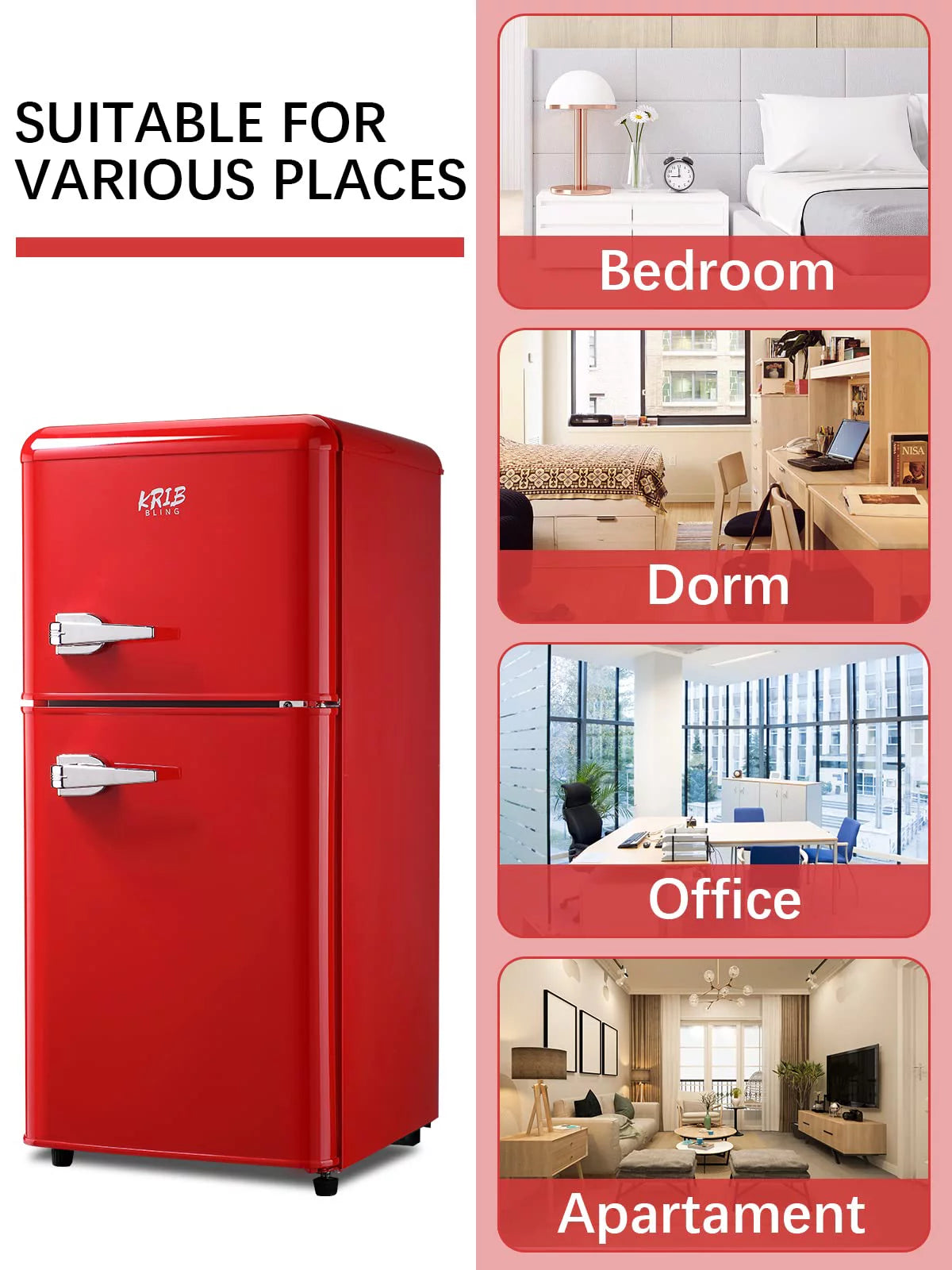 KRIB BLING 3.5 Cu.ft Compact Refrigerator Mini Fridge with Freezer, 2 Door Small Refrigerator for Office, Silver