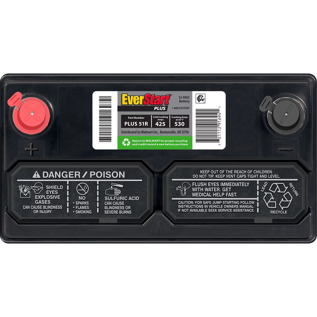 EverStart Plus Lead Acid Automotive Battery, Group Size 51R 12 Volt, 425 CCA