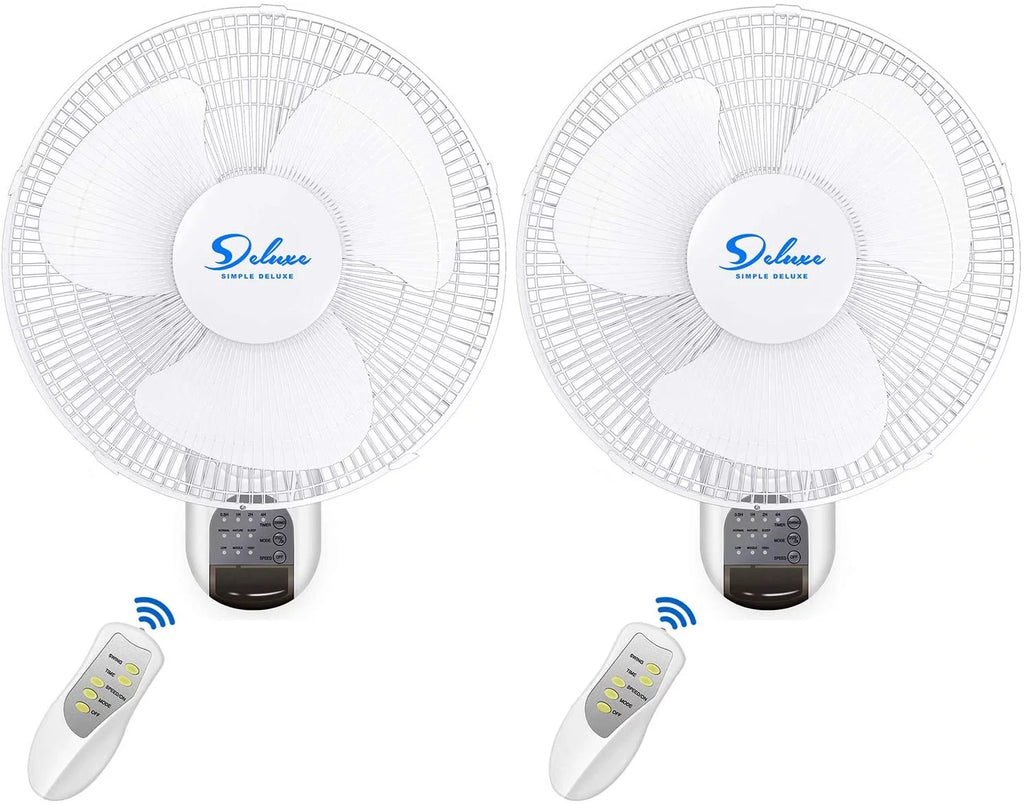 Simple Deluxe 16'' Digital Household Wall Mount Cooling Fans, 90 Degree, 3 Speed Settings, 2 Pack, White