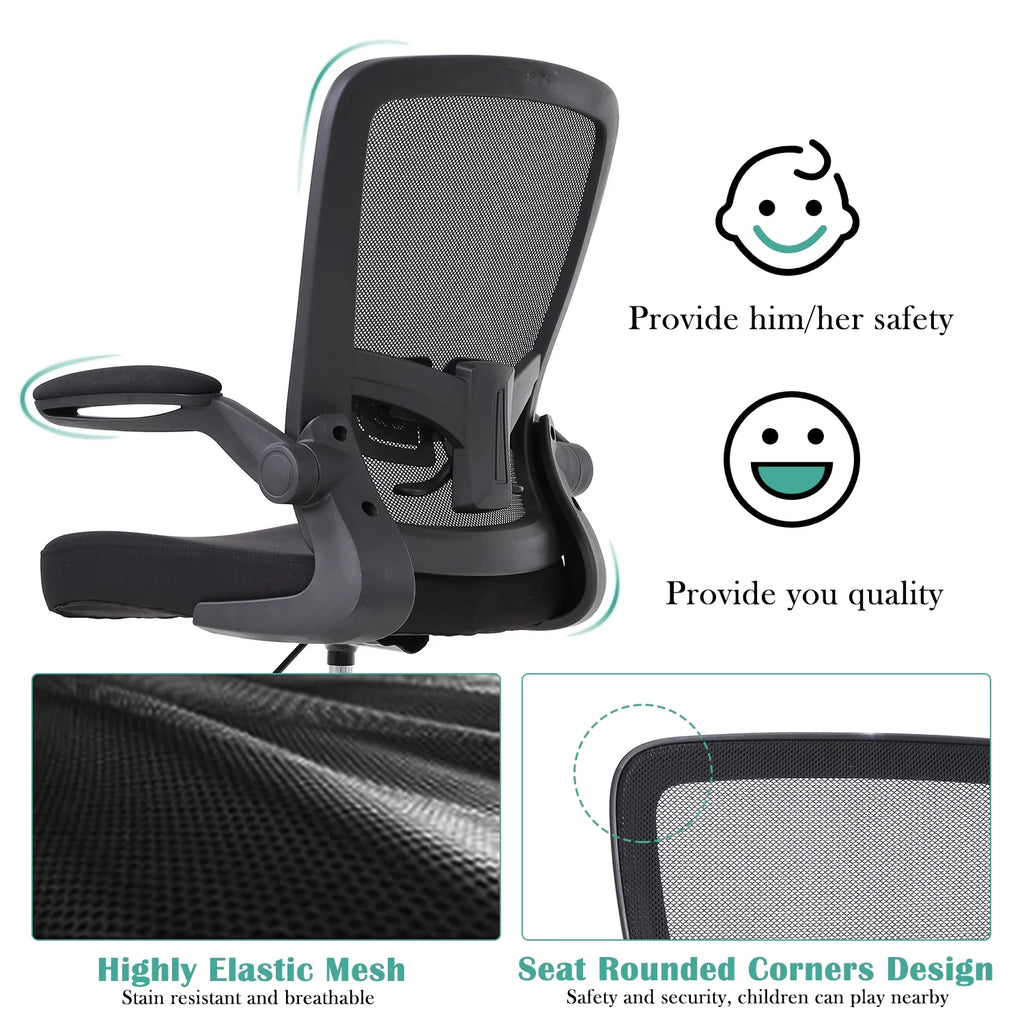 Drafting Chair for Standing Desk, Tall Office Chair with Flip-Up Arm& Foot Ring, Adjustable Height Ergonomic Mid-Back Mesh Drafting Stool, Executive Rolling Chair for Office Home, Black