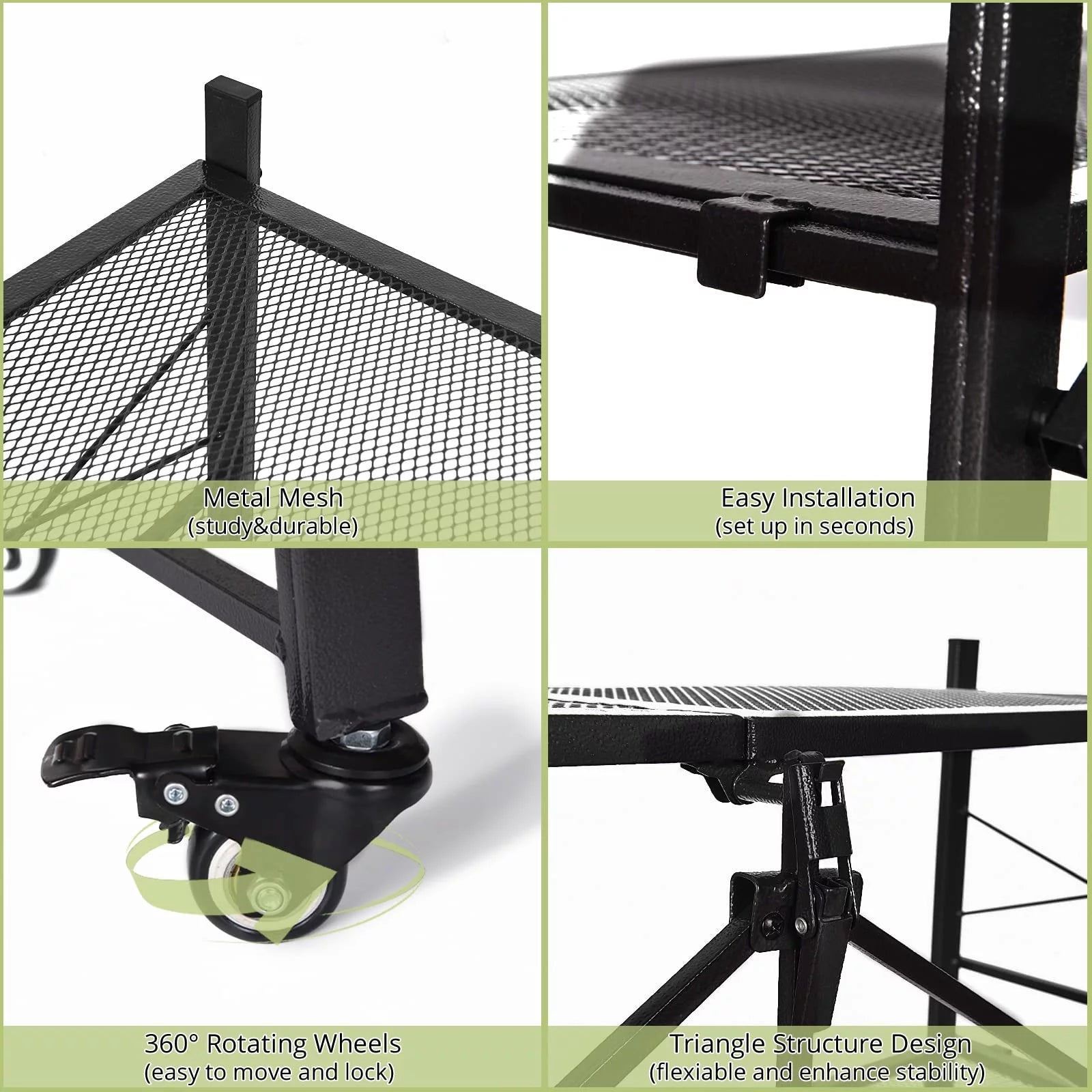 Grezone Two Set 5 Tier Foldable Shelves Metal Storage Shelves with Wheels - No Assembly Adult Group