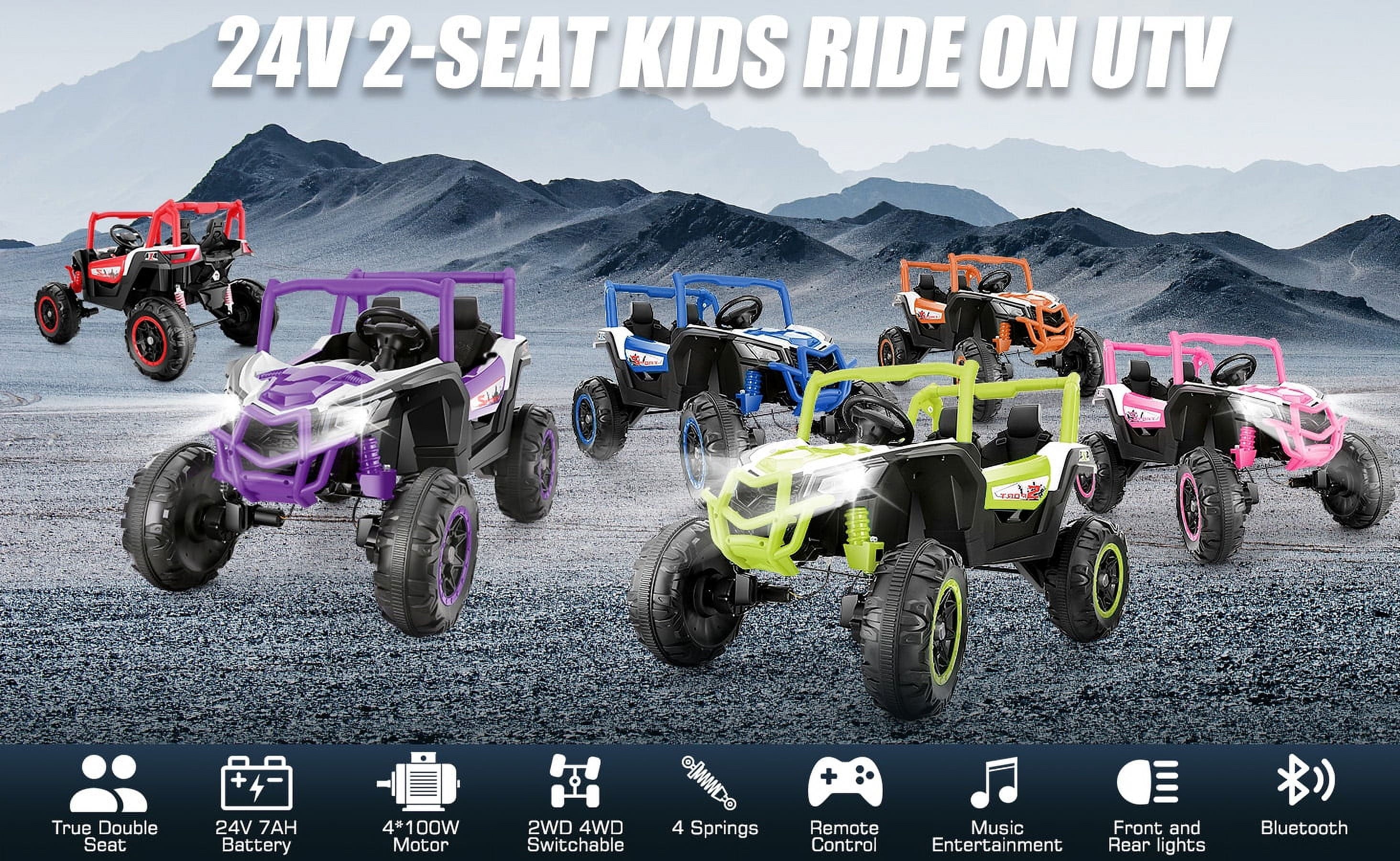 Funcid 4WD 24V Ride on Toys 2 XL Seater Kids Ride on Cars w/ Remote Control, 4*200W Motor, Electric Off-Road UTV 7AH Battery Powered 4-Wheeler Vehicle w/ Bluetooth, Music, 3-Speed, LED Light, Blue