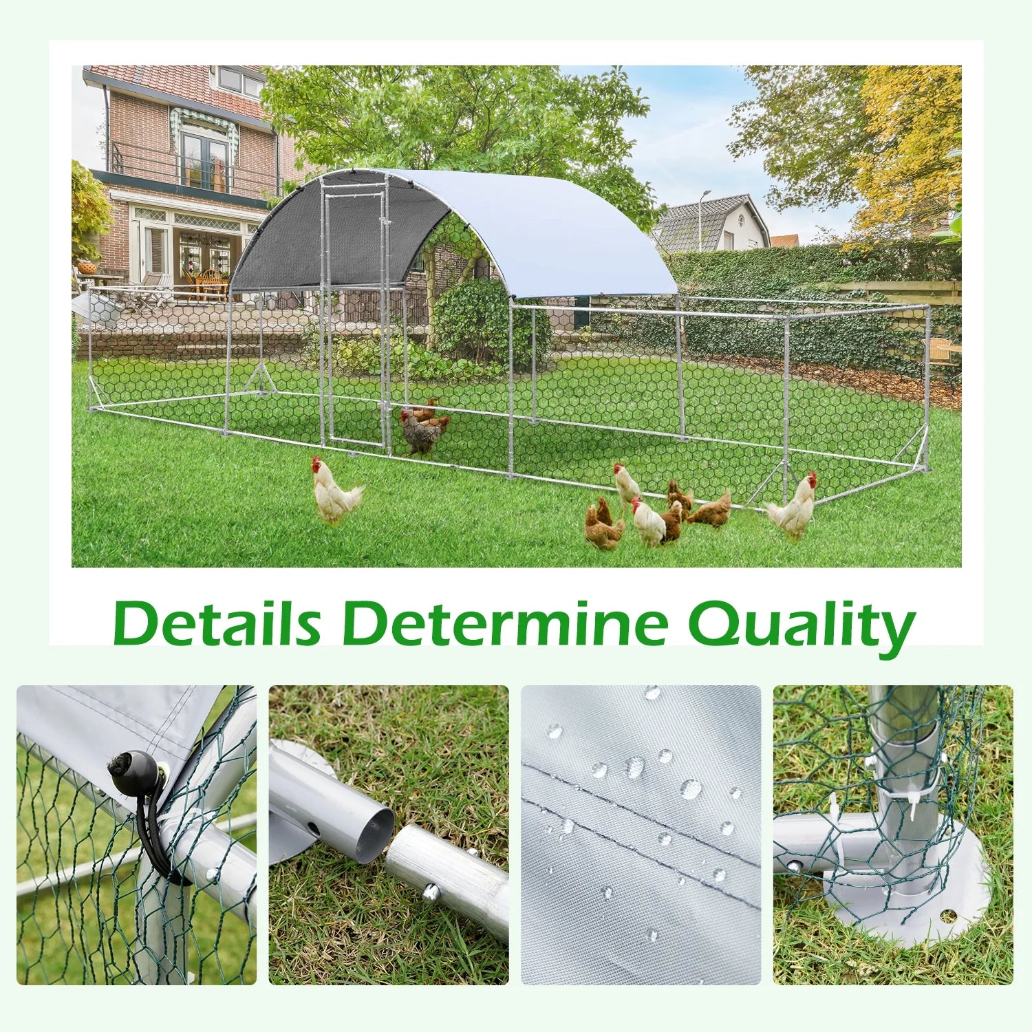 YODOLLA 148 Sq.Ft Chicken Coop Run Large Dome Walk-in Metal Chicken Cage with Chain Link Fence, Suitable for 10 More Chickens and Poultry Like Ducks, Rabbites, Dogs