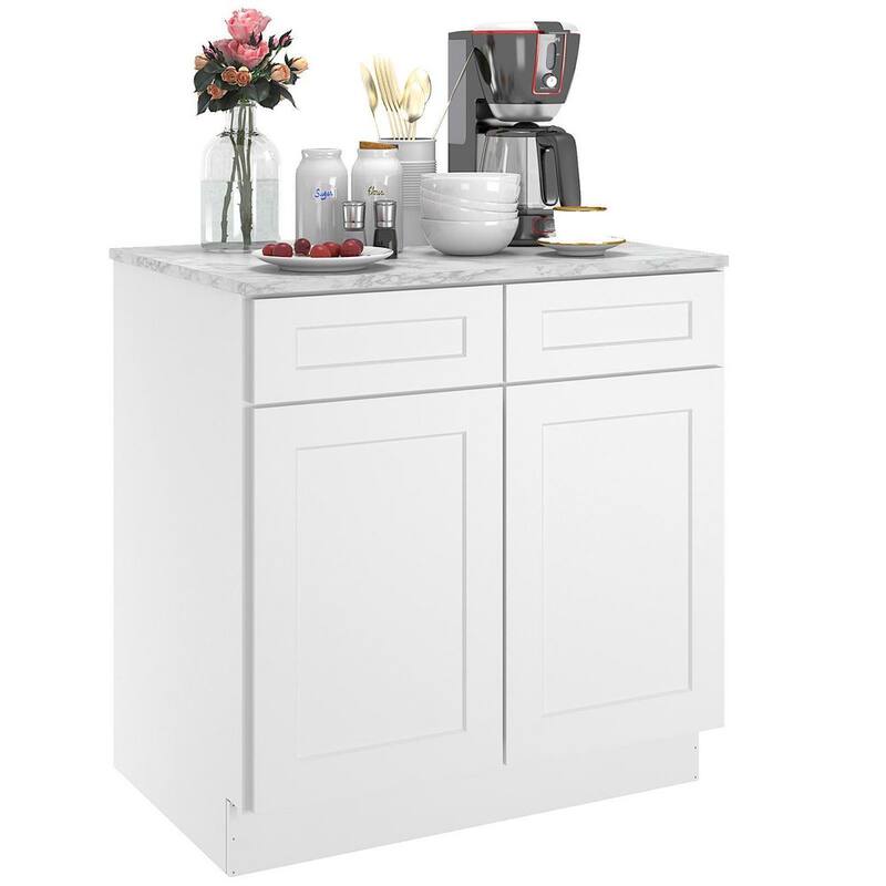 33 in. W x 24 in. D x 34.5 in. H in Shaker White Plywood Ready to Assemble Base Kitchen Cabinet with 2-Drawers 2-Doors