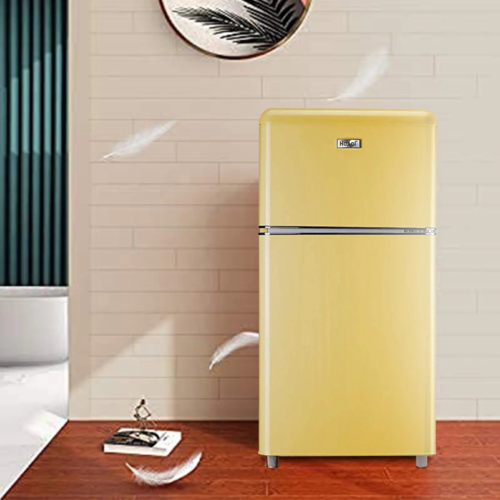 WANAI 3.5 Cu ft Two Door Mini Refrigerator with Freezer,Black