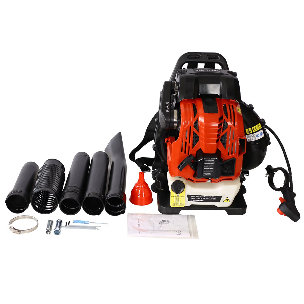 76cc gasoline backpack leaf blower 4 cycle engine gas powered with nozzle extension fow lawn care