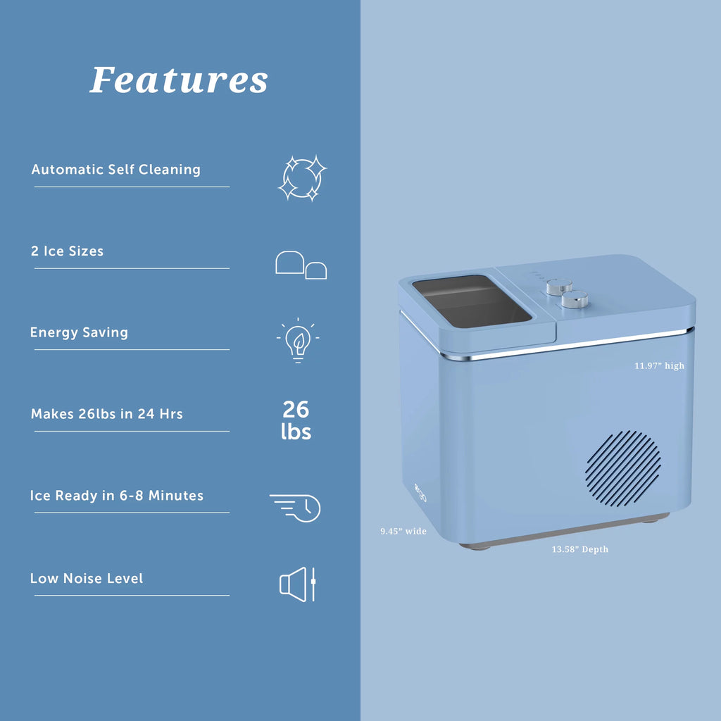 Orgo Product The Retro Countertop Ice Maker, Bullet Shaped Ice Type, Sage